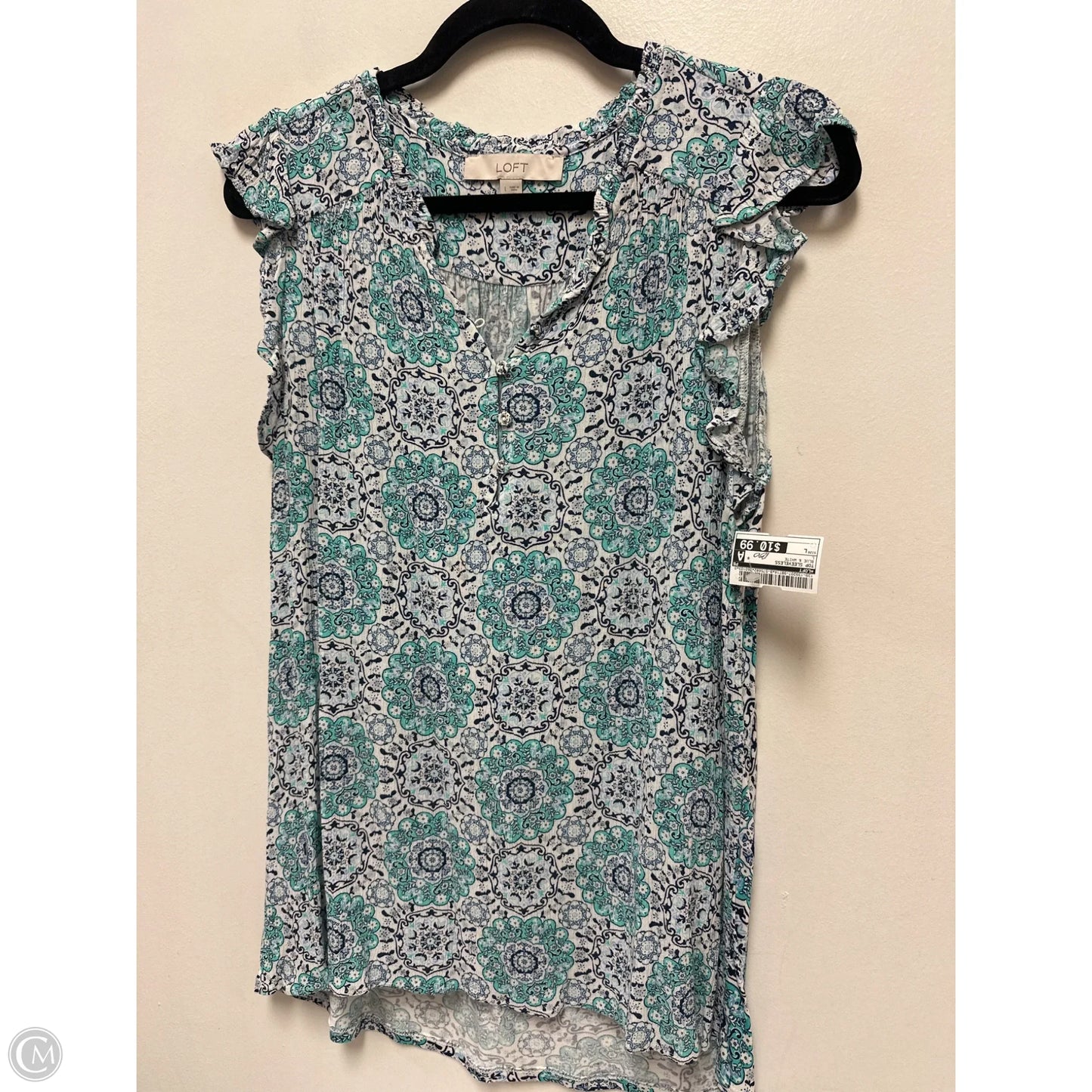 Top Sleeveless By Loft In Blue & White, Size: L