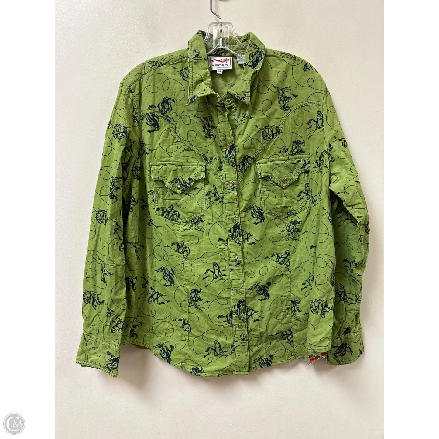 Blouse Long Sleeve By Roper In Green, Size: 2x