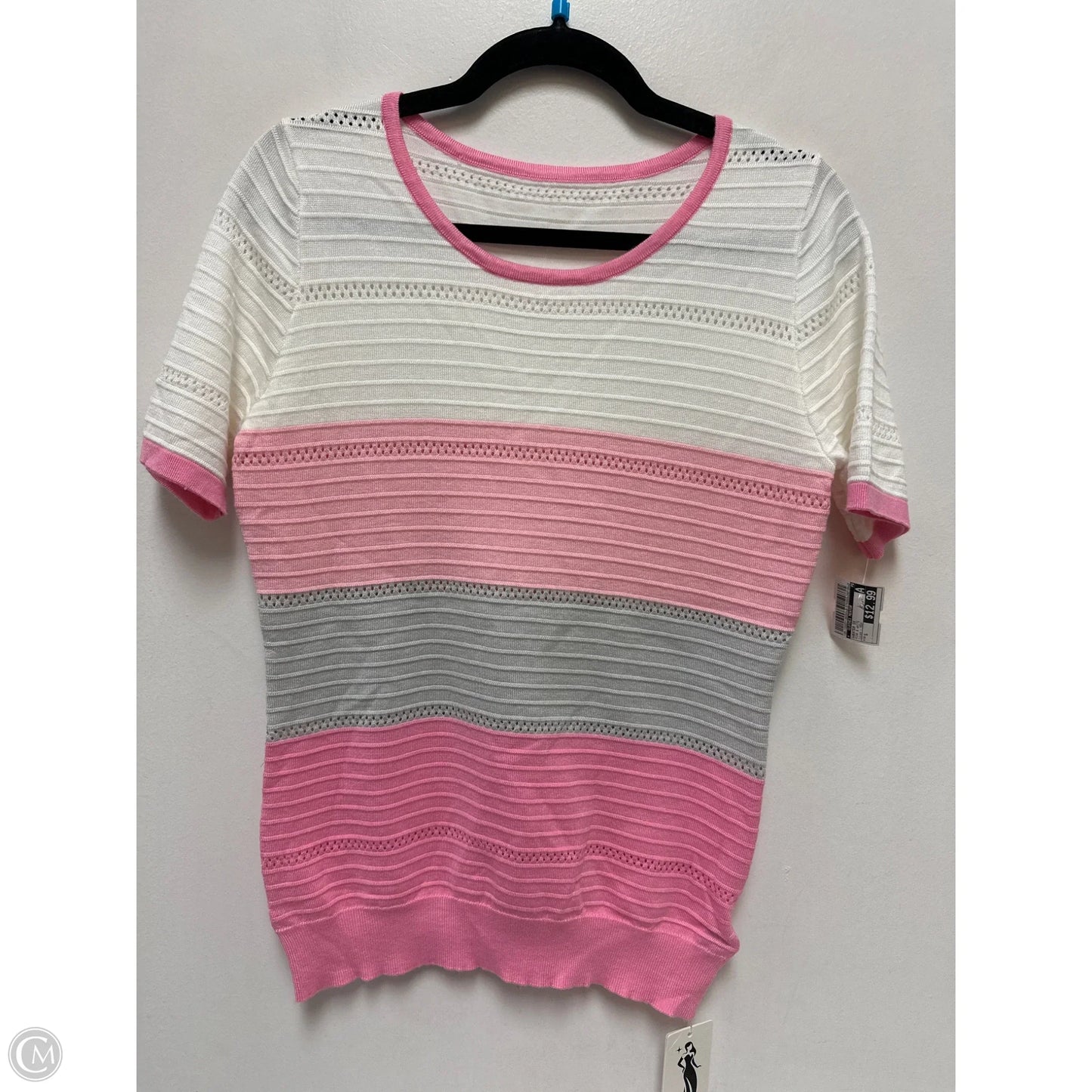 Sweater Short Sleeve By Clothes Mentor In Pink & White, Size: S