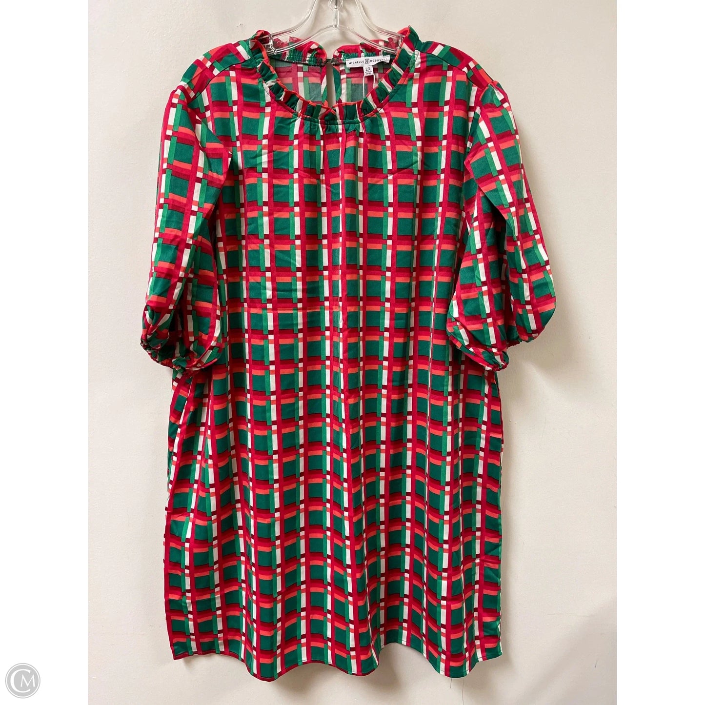 Dress Casual Short By Michelle Mcdowell In Green & Pink, Size: 2x