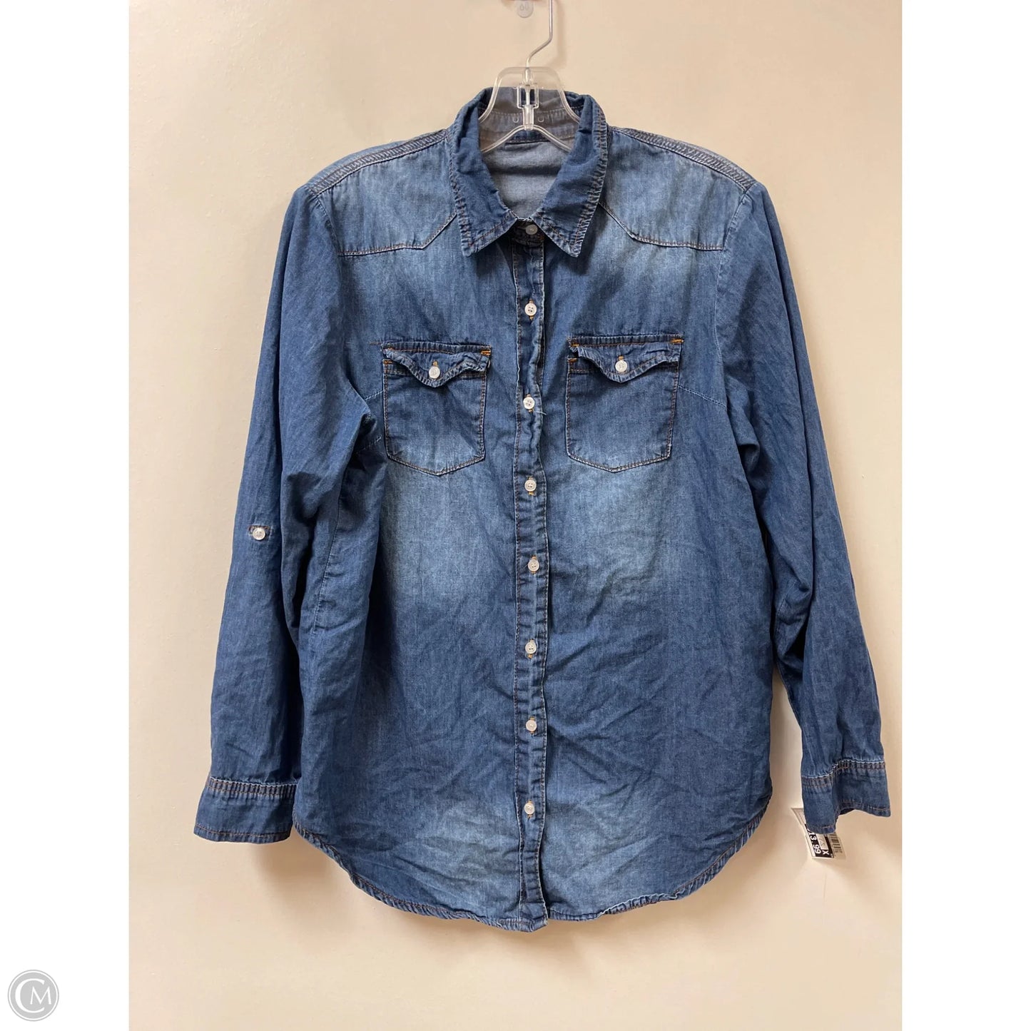 Blouse Long Sleeve By Clothes Mentor In Blue, Size: M