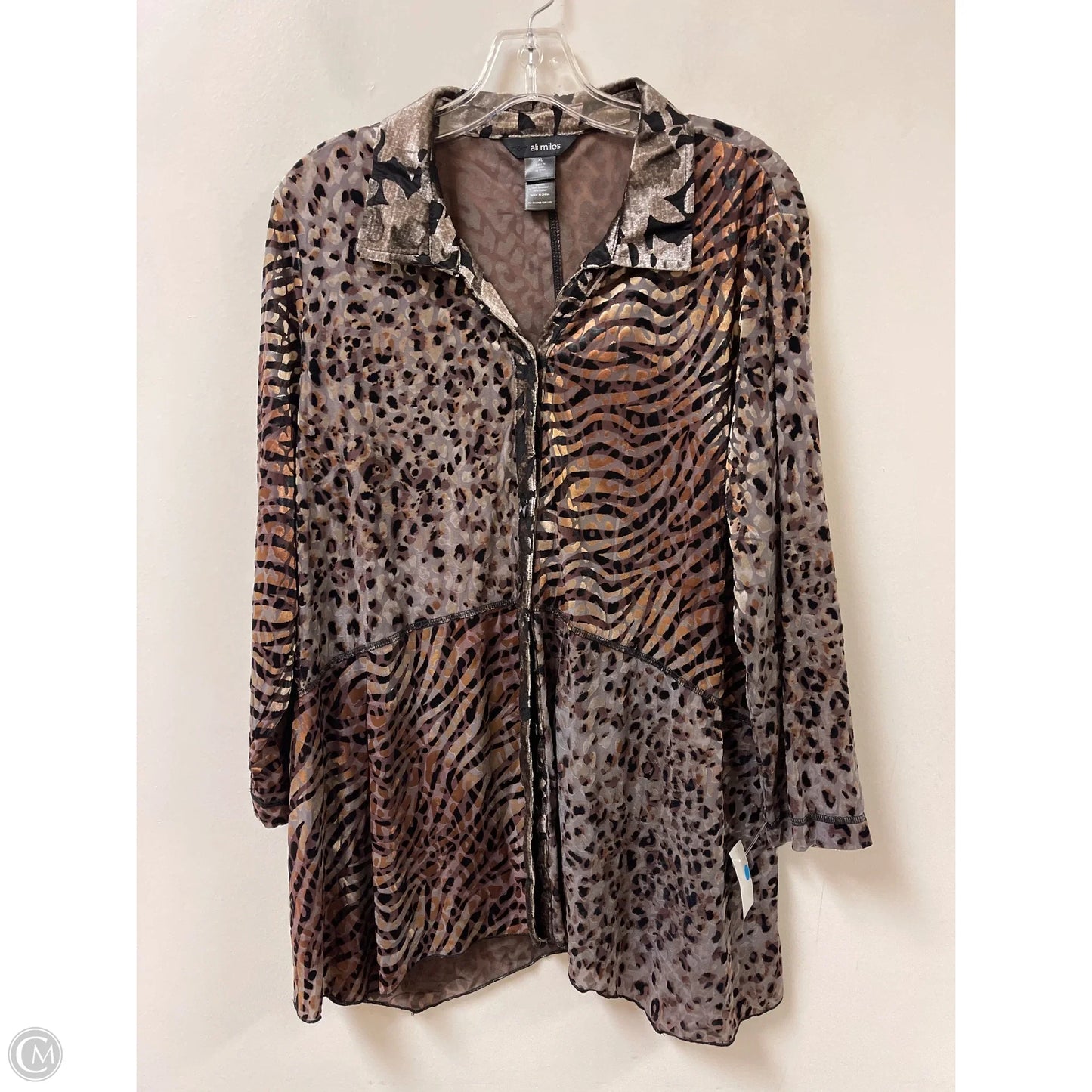 Blouse Long Sleeve By Ali Miles In Animal Print, Size: Xl