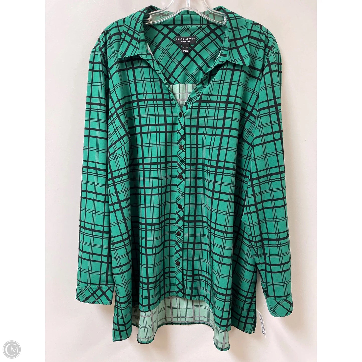 Blouse Long Sleeve By Susan Graver In Black & Green, Size: Xl
