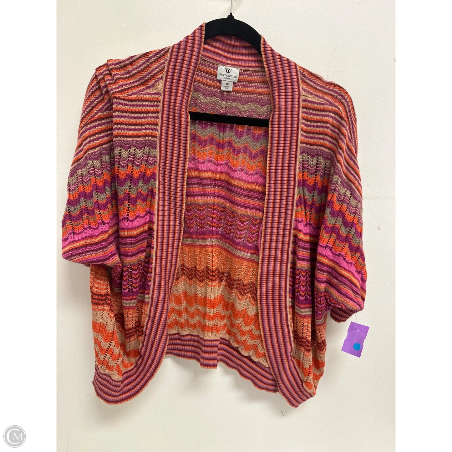 Sweater Short Sleeve By Worthington In Orange & Pink, Size: 1x