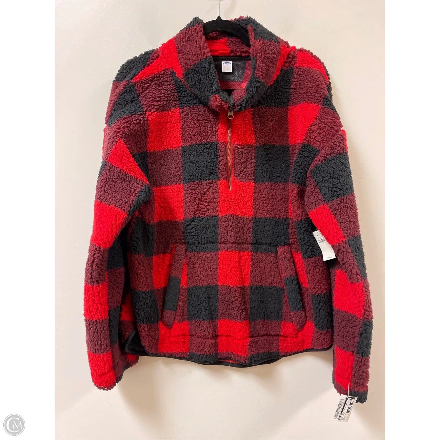 Jacket Faux Fur & Sherpa By Old Navy In Black & Red, Size: L