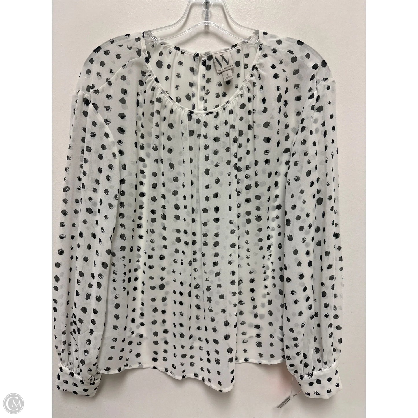 Top Long Sleeve By Worthington In Black & White, Size: L