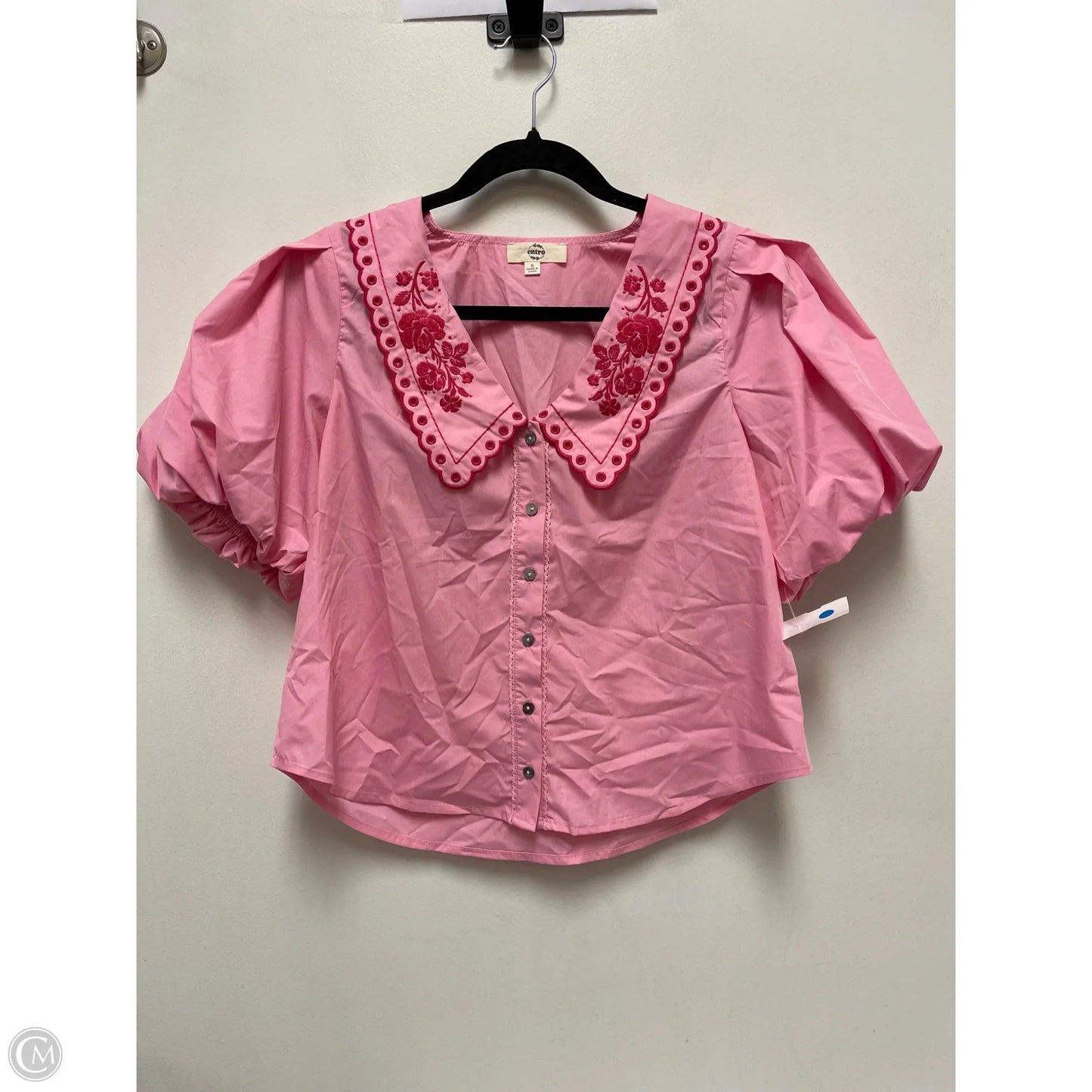 Blouse Short Sleeve By Entro In Pink, Size: S