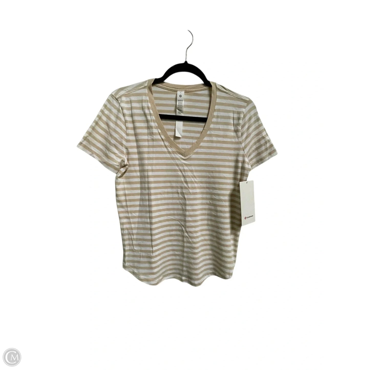 Top Short Sleeve By Lululemon In Tan & White, Size: 4