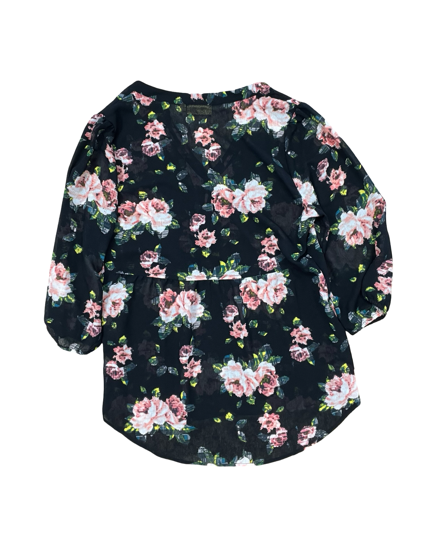 Top Ls Designer By Vera Wang In Black & Pink, Size:Xl