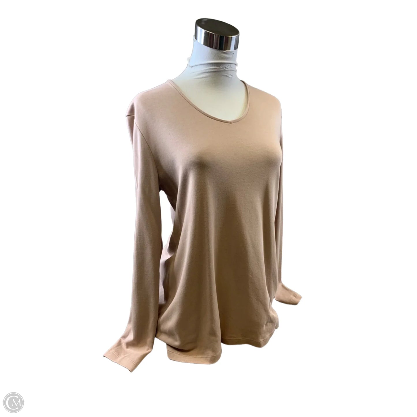 Top Long Sleeve Basic By Isaac Mizrahi Live Qvc In Tan, Size: Xs