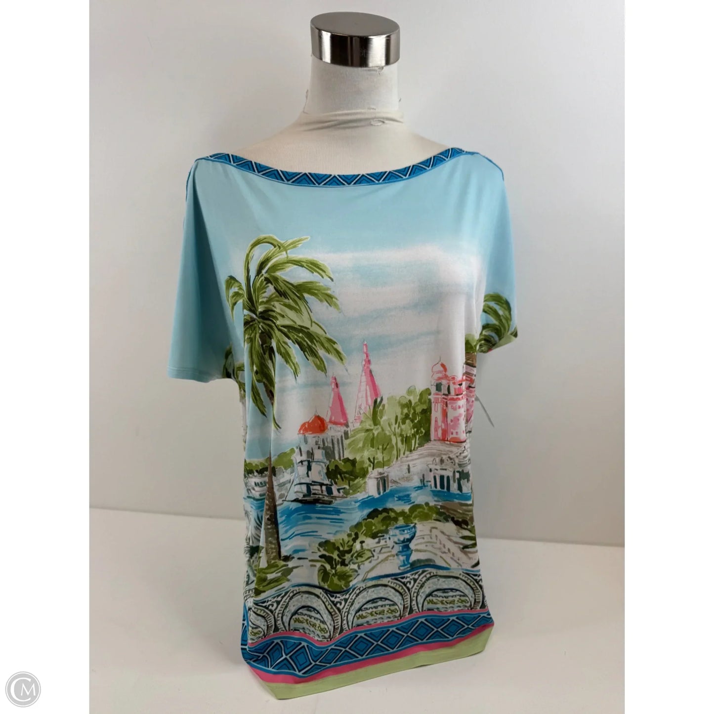 Top Short Sleeve Basic By Jm Collections In Blue & Green, Size: M