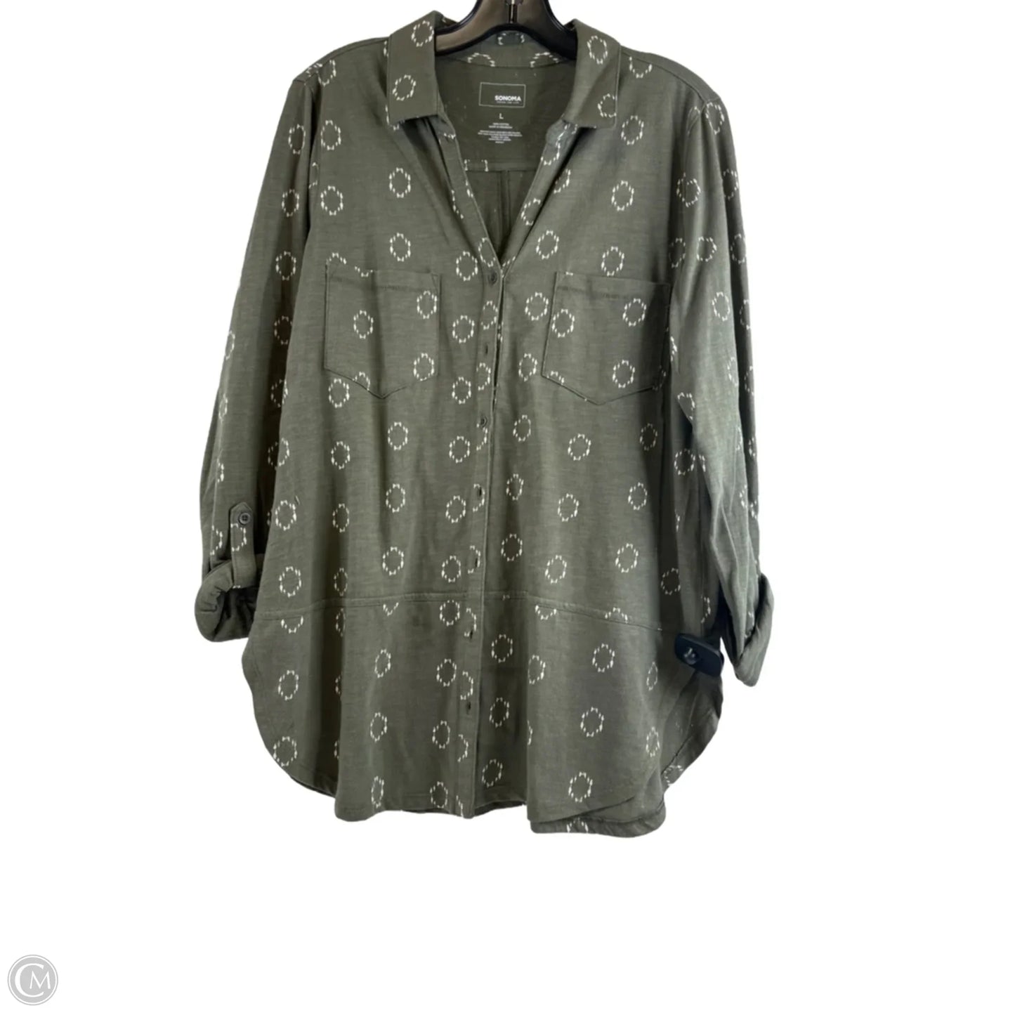 Top Long Sleeve Basic By Sonoma In Green & White, Size: L