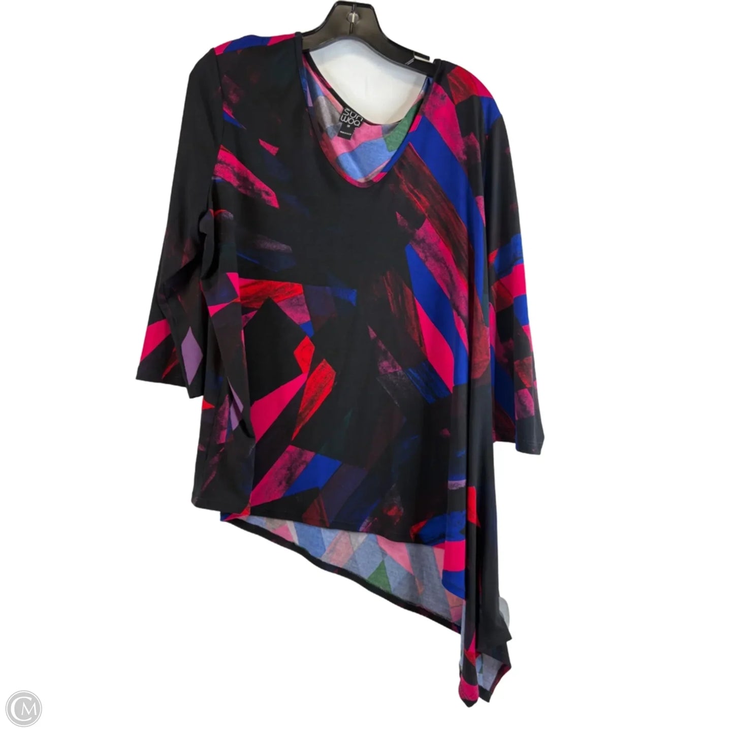 Top 3/4 Sleeve By Clara Sun Woo In Black & Red, Size: 1x