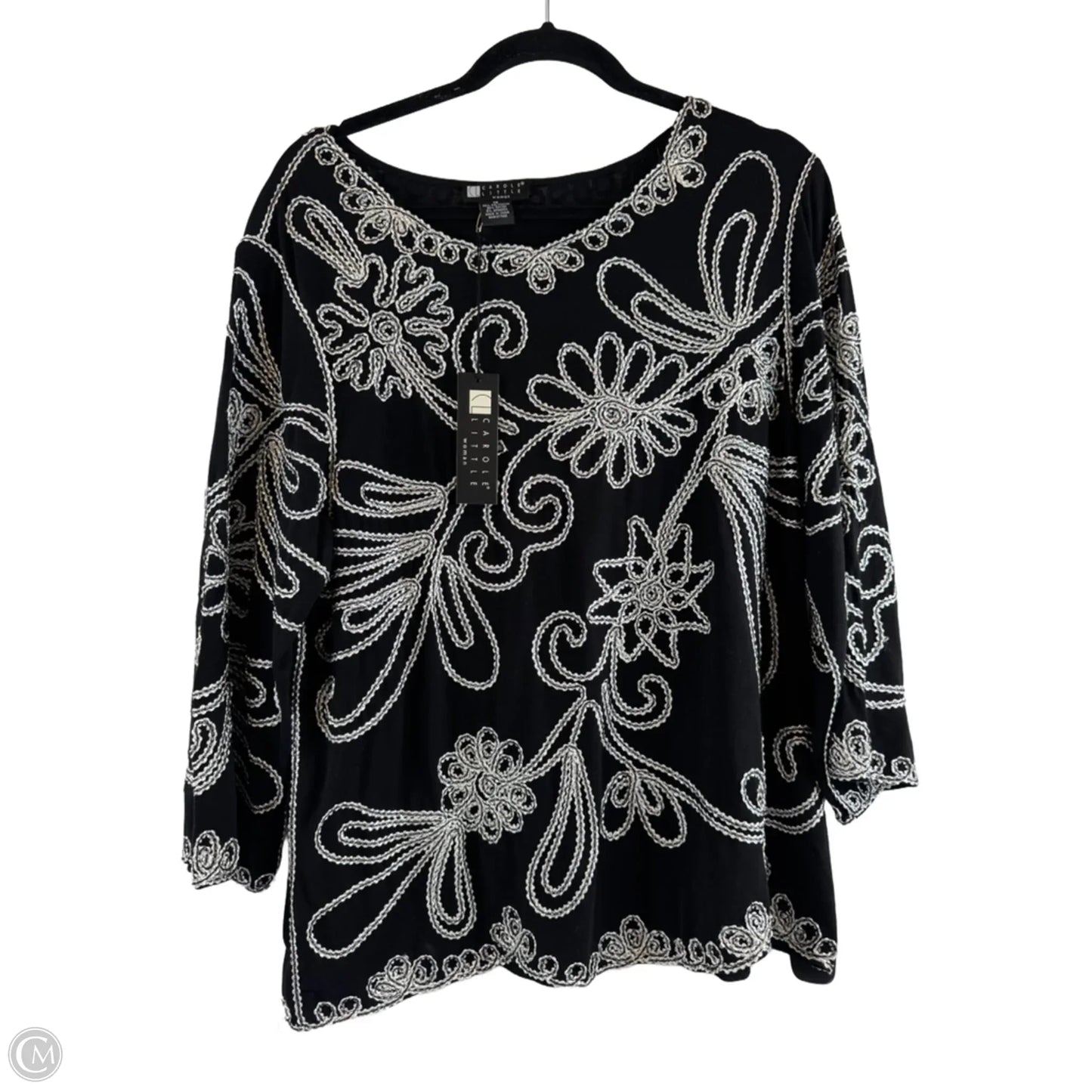 Top Long Sleeve By Carole Little In Black & Silver, Size: 1x