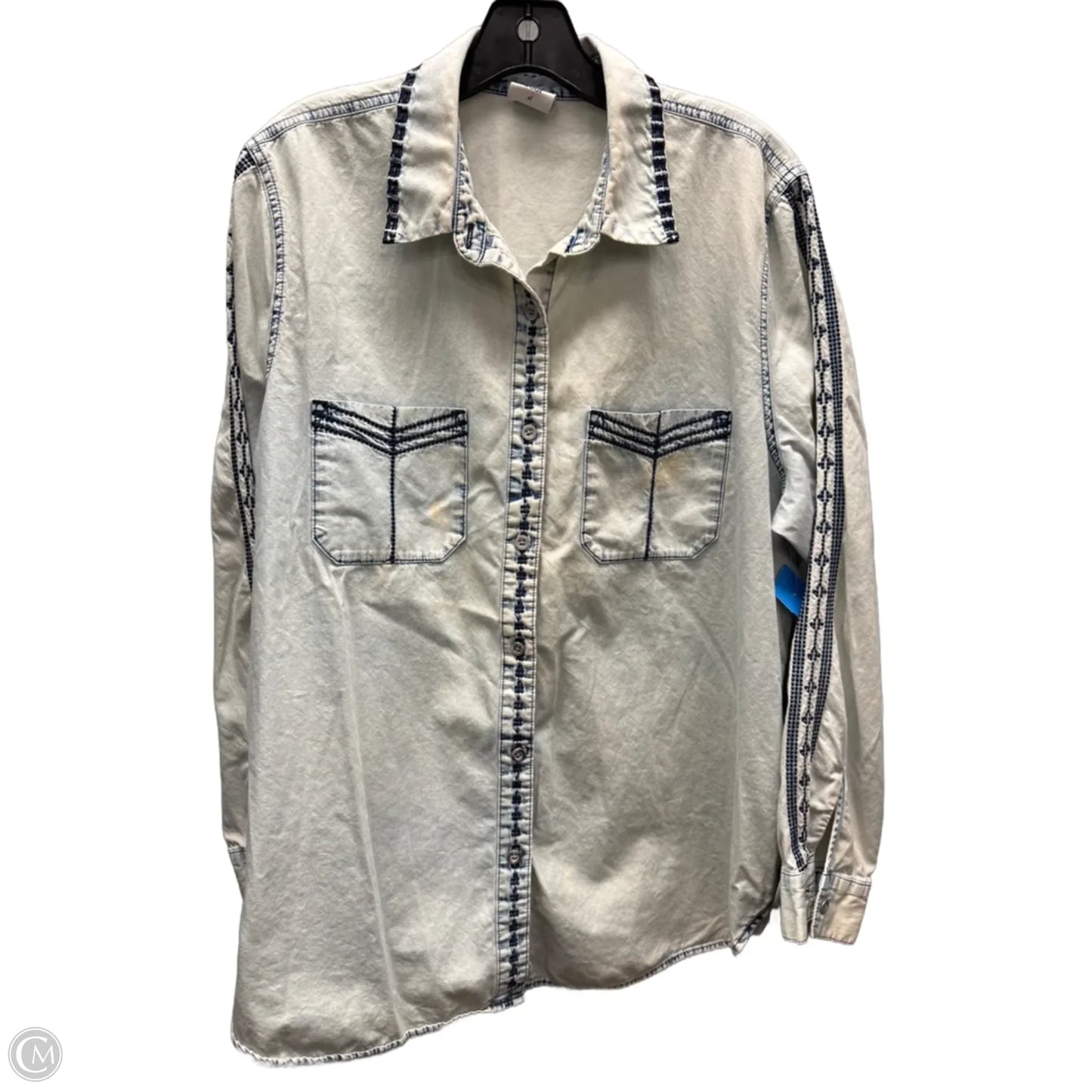 Top Long Sleeve By Cabi In Blue Denim, Size: Xl