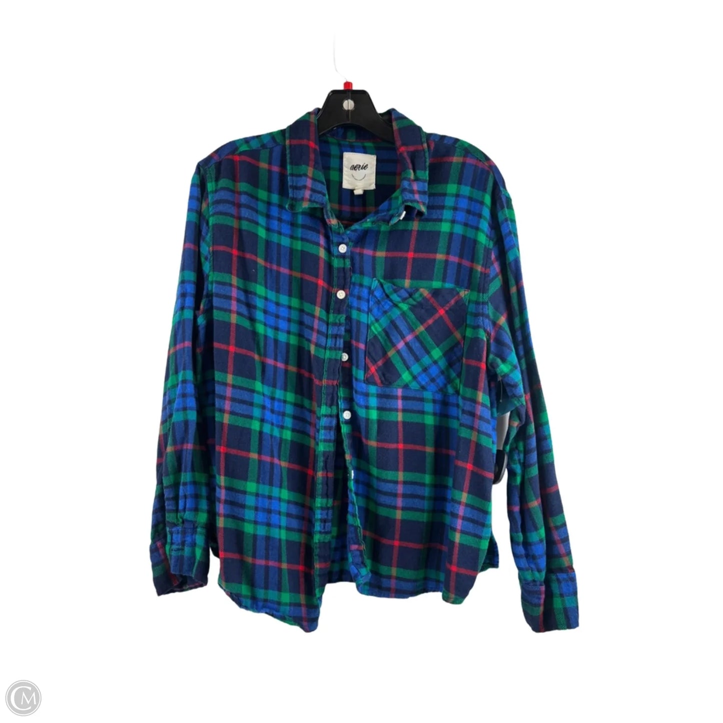 Top Long Sleeve Basic By Aerie In Plaid Pattern, Size: M