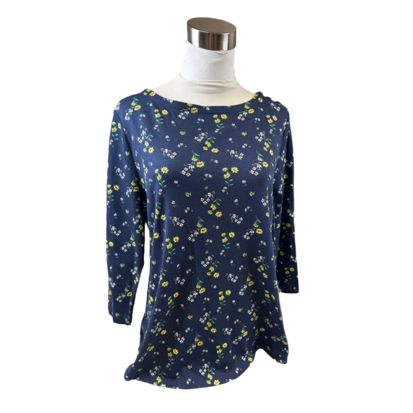 Top 3/4 Sleeve By Charter Club In Blue & Yellow, Size: L