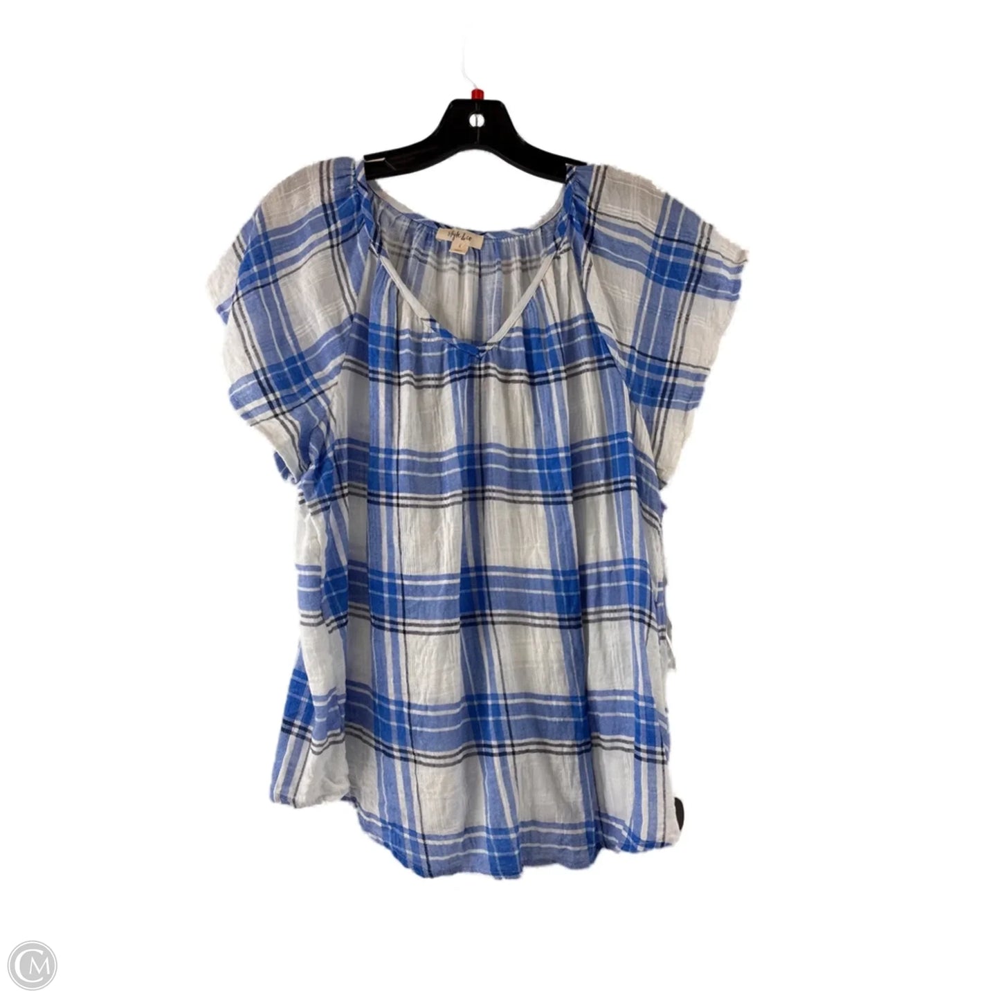 Top Short Sleeve Basic By Style And Company In Blue & White, Size: L