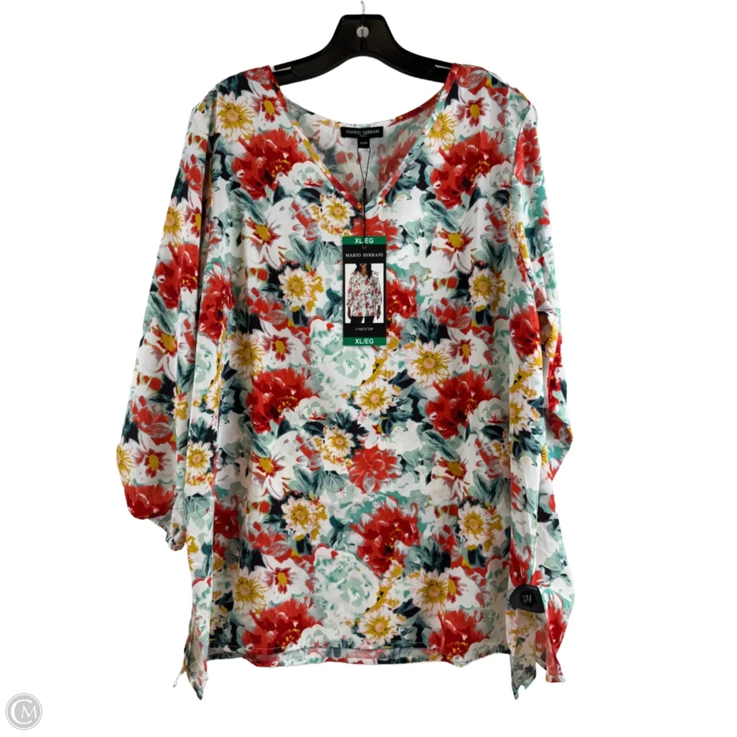 Top Long Sleeve By Mario Serrani In Red & White, Size: Xl