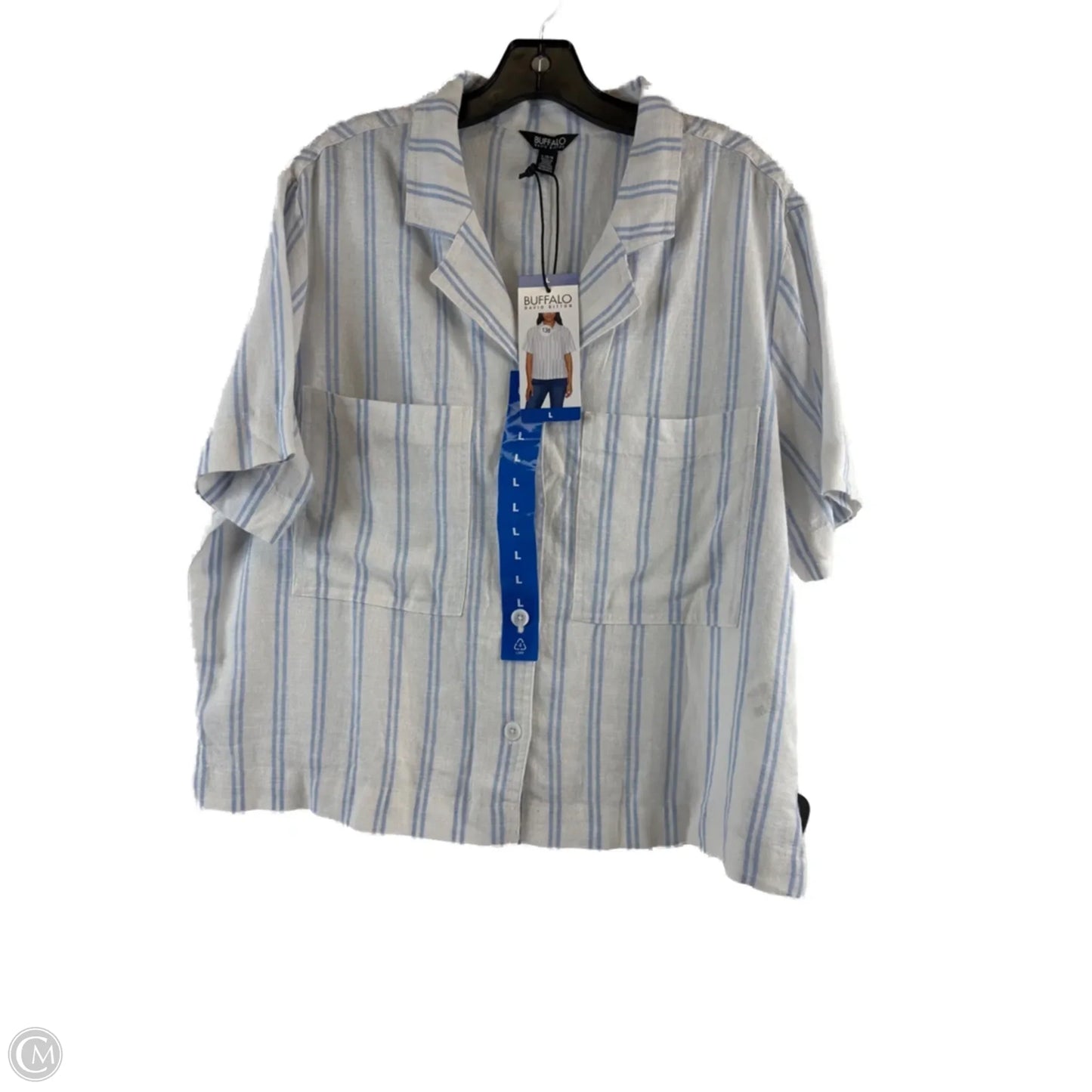 Top Short Sleeve By Buffalo David Bitton In Blue & White, Size: L
