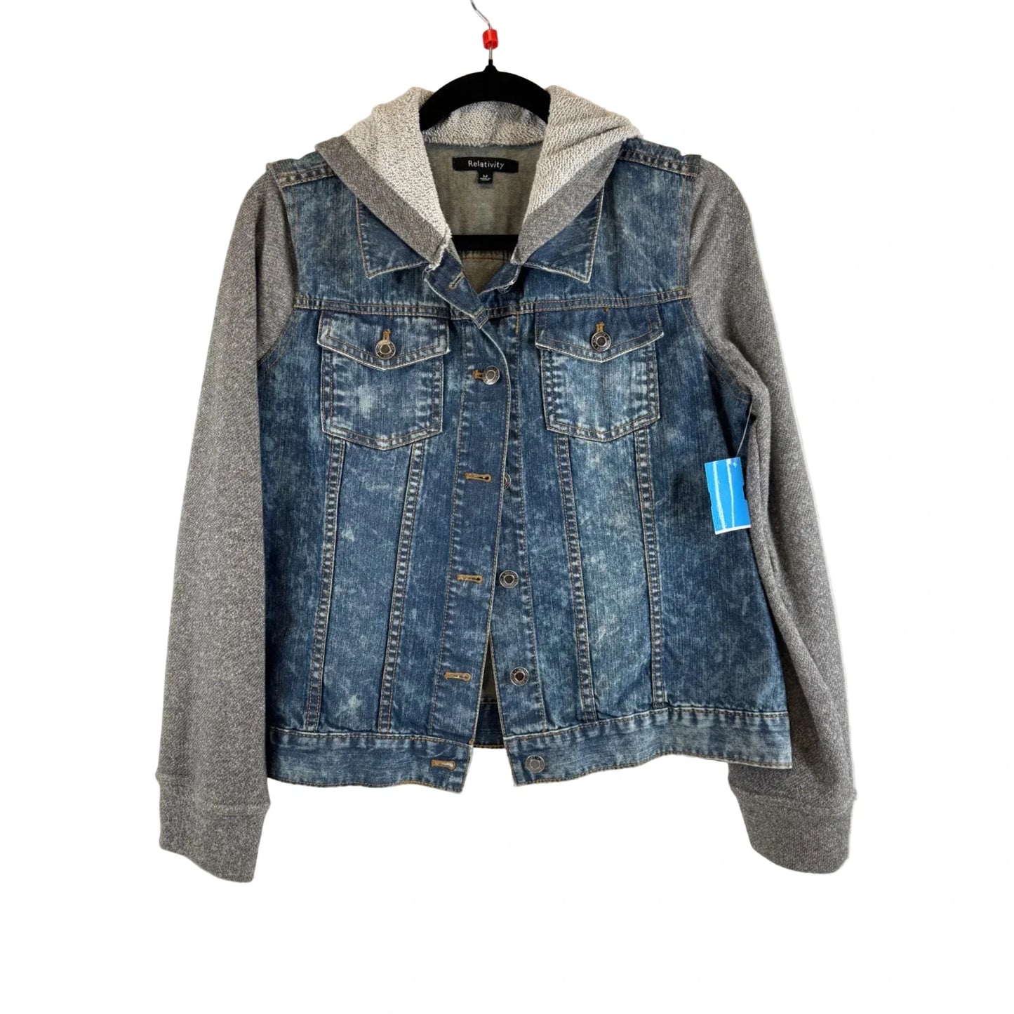 Jacket Denim By Relativity In Blue & Grey, Size: M