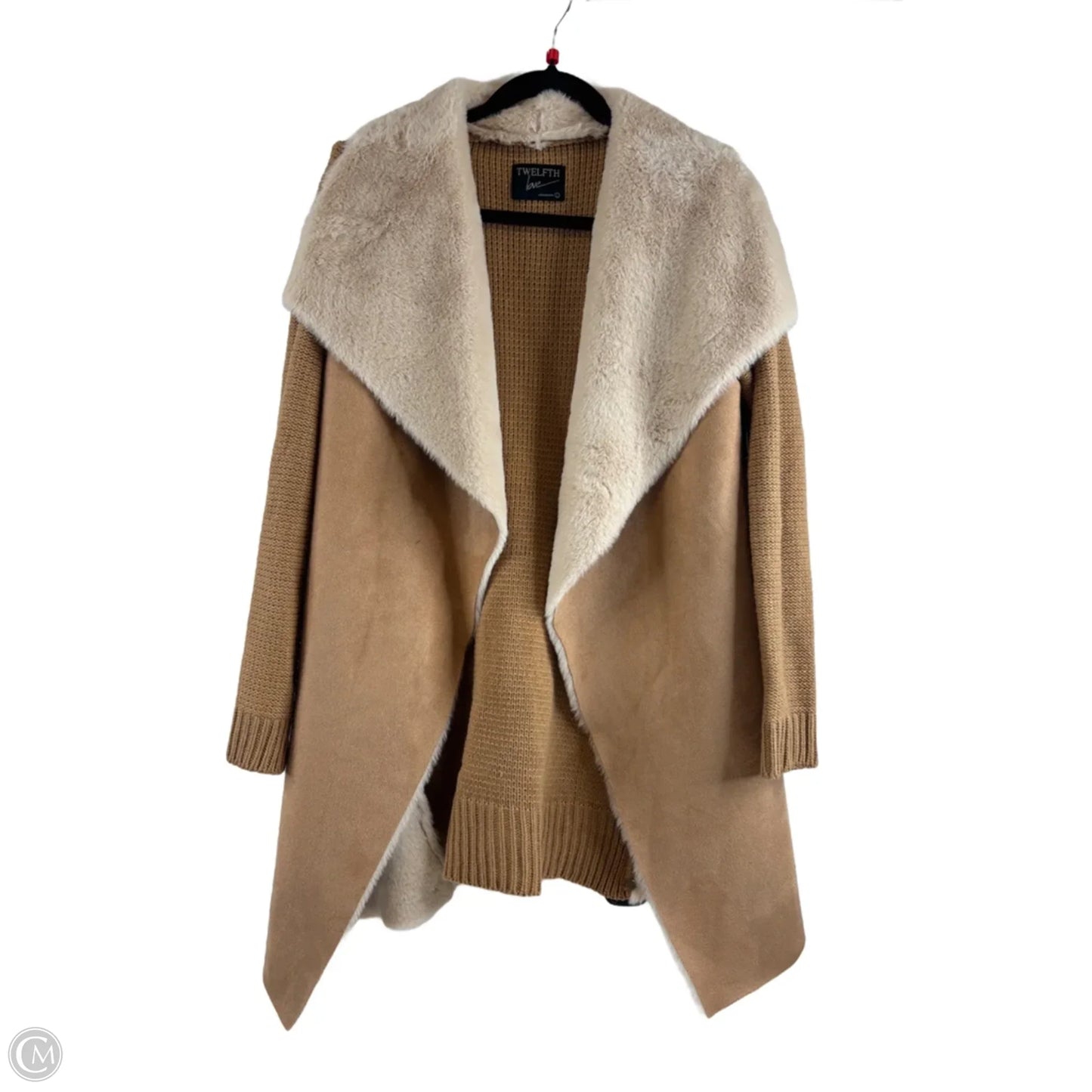 Sweater Cardigan By Clothes Mentor In Tan & White, Size: L