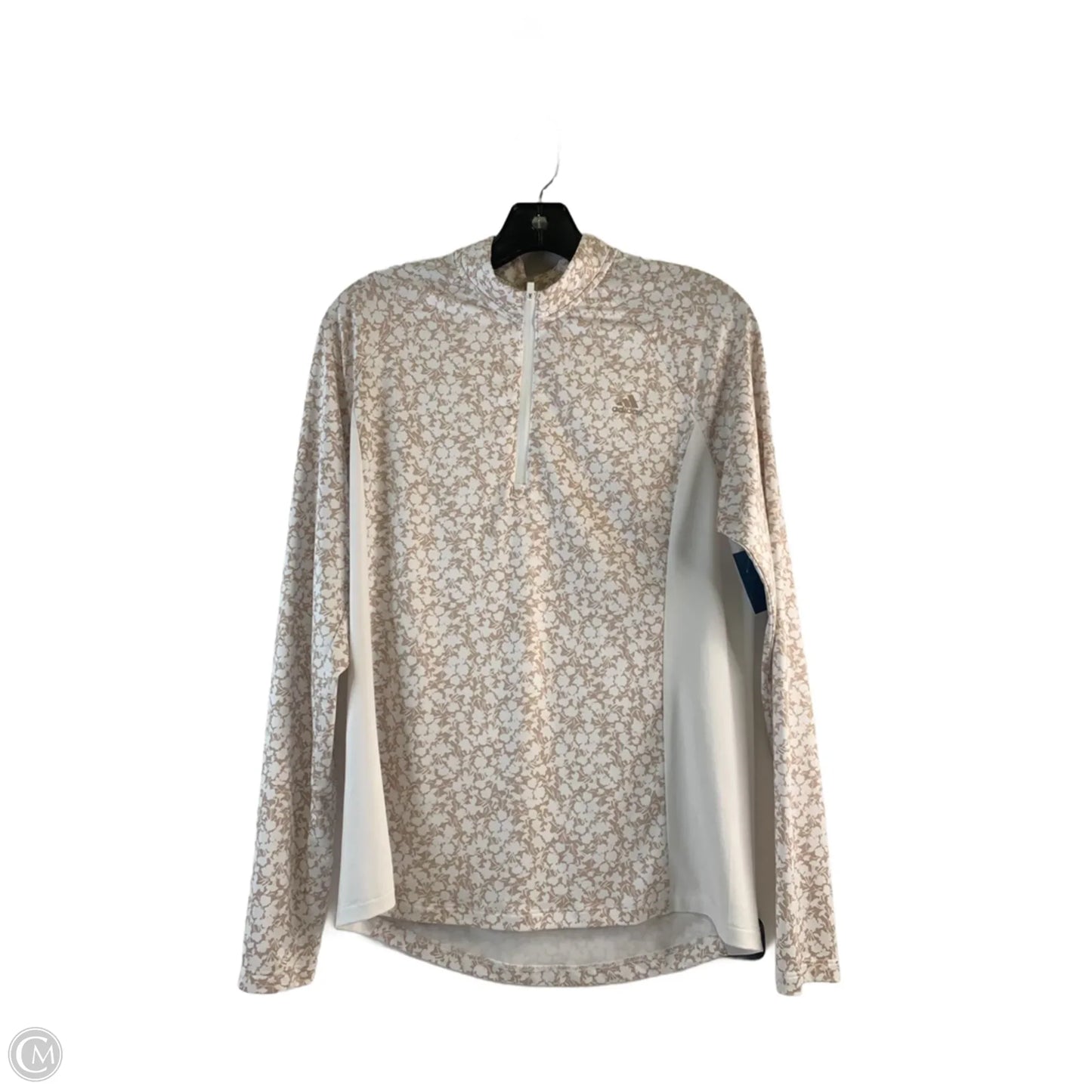 Athletic Top Long Sleeve Collar By Adidas In Tan & White, Size: M