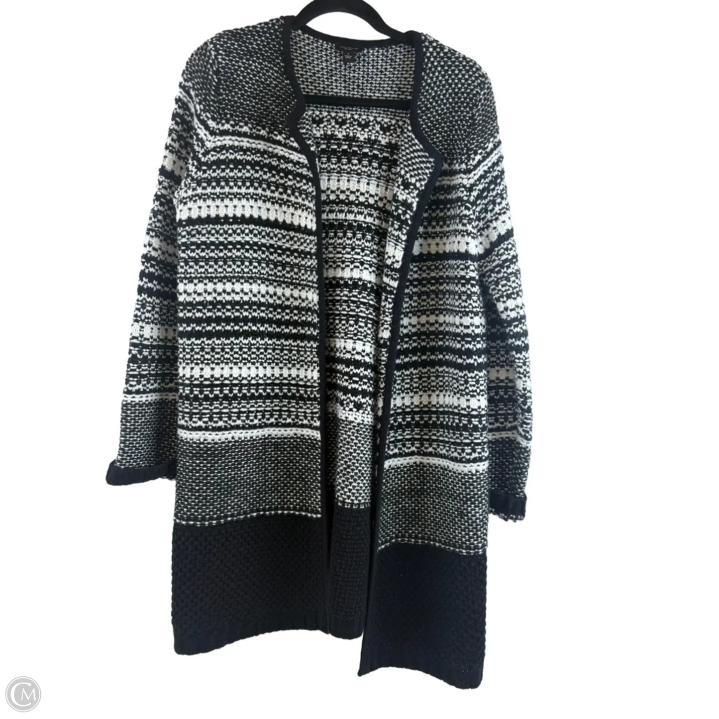 Sweater Cardigan By Ann Taylor In Black & White, Size: M