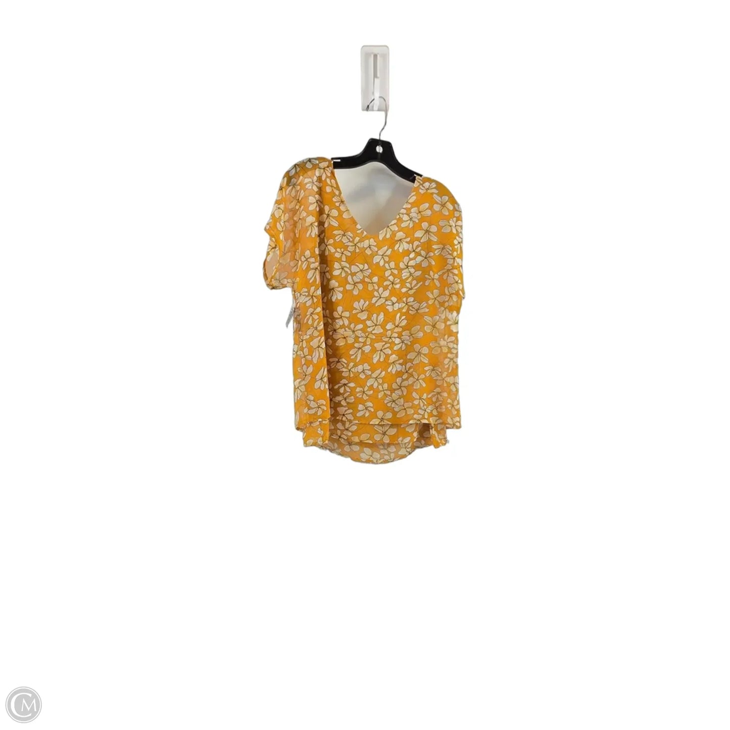 Top Short Sleeve By Cabi In White & Yellow, Size: S
