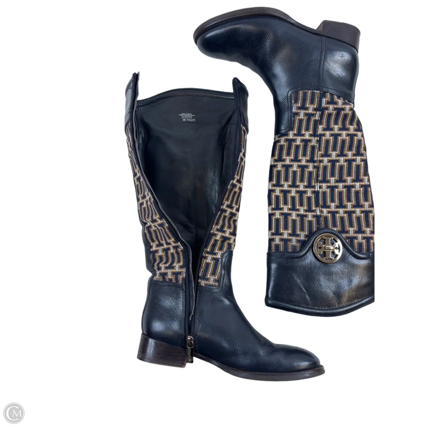 Boots Designer By Tory Burch In Blue & Yellow, Size: 7