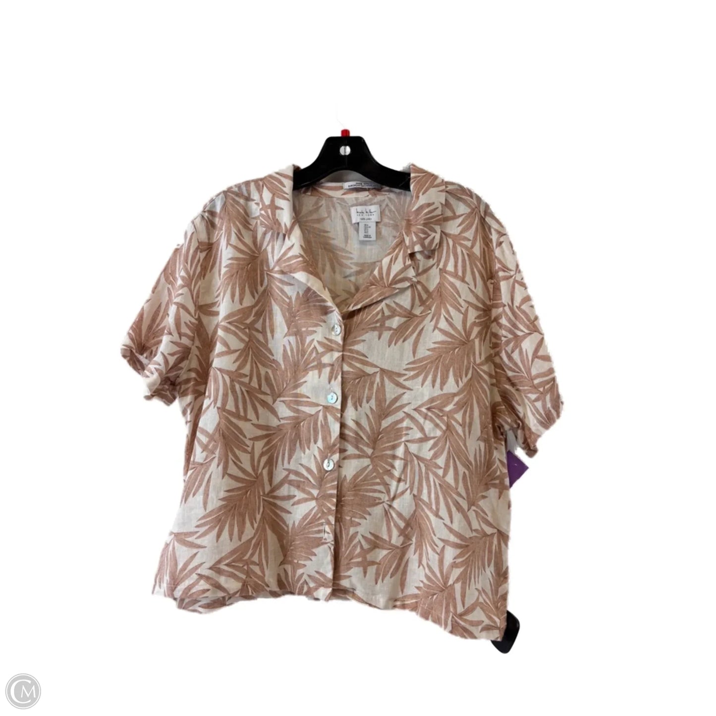 Top Short Sleeve By Nicole By Nicole Miller In Cream & Tan, Size: L