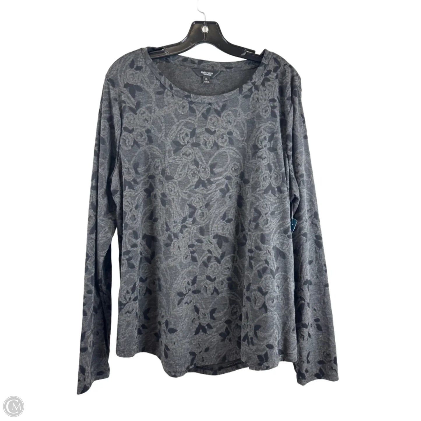 Top Long Sleeve By Simply Vera In Black & Grey, Size: Xl