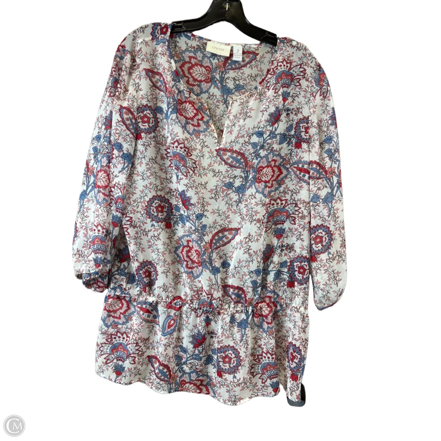 Top Short Sleeve Basic By Chicos In Blue & Red, Size: L