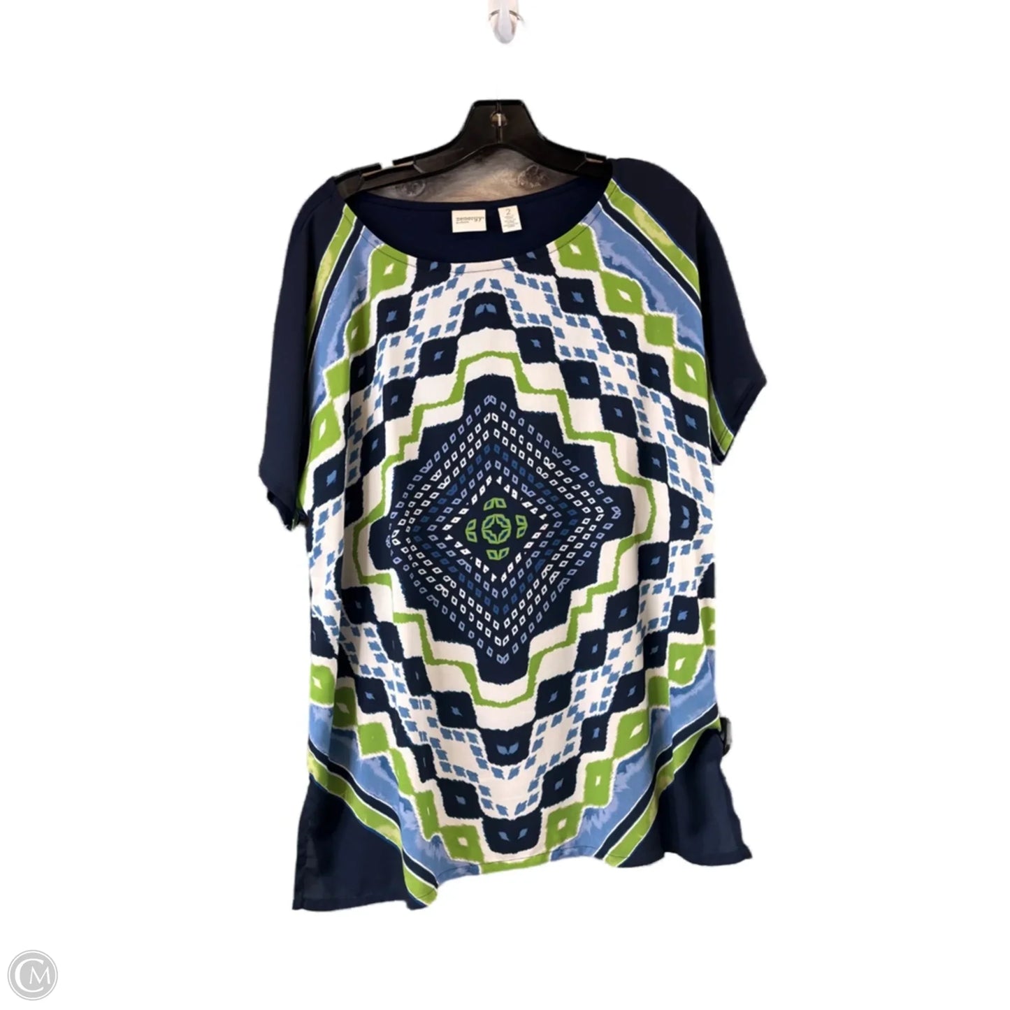 Top Short Sleeve By Zenergy By Chicos In Blue & Green, Size: L