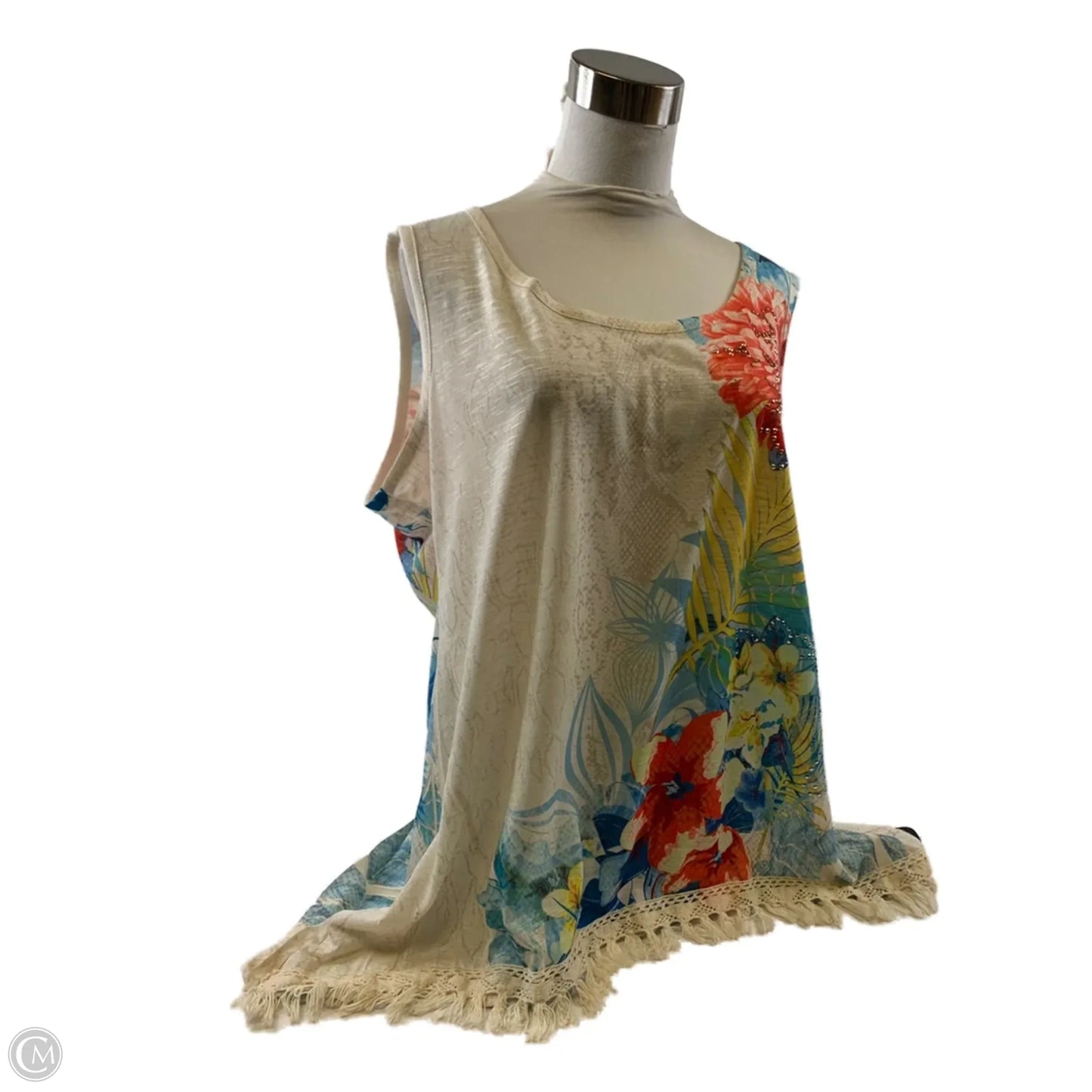 Top Sleeveless Basic By Style And Company In Cream & Orange, Size: Xl