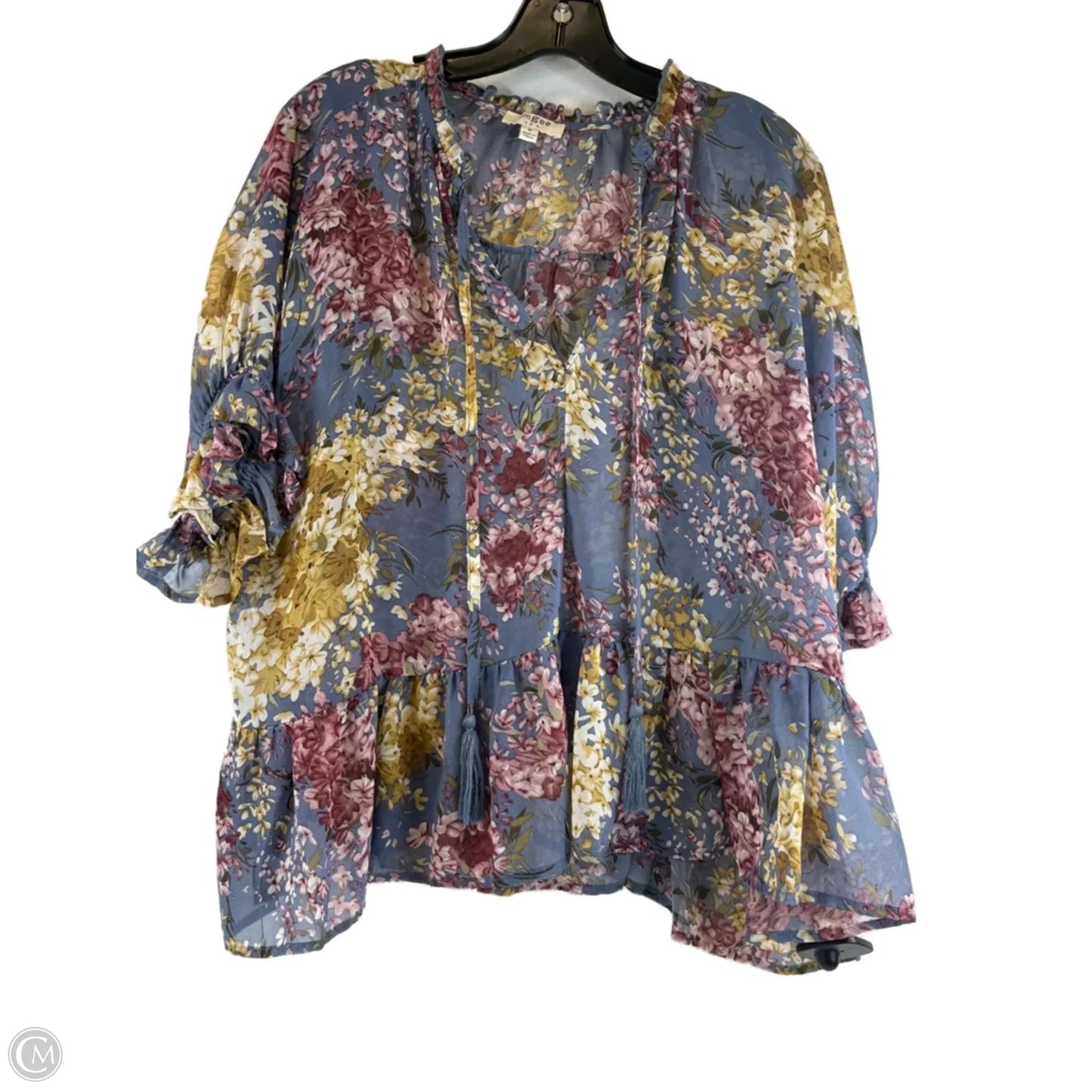 Top Short Sleeve Basic By Umgee In Blue & Yellow, Size: M