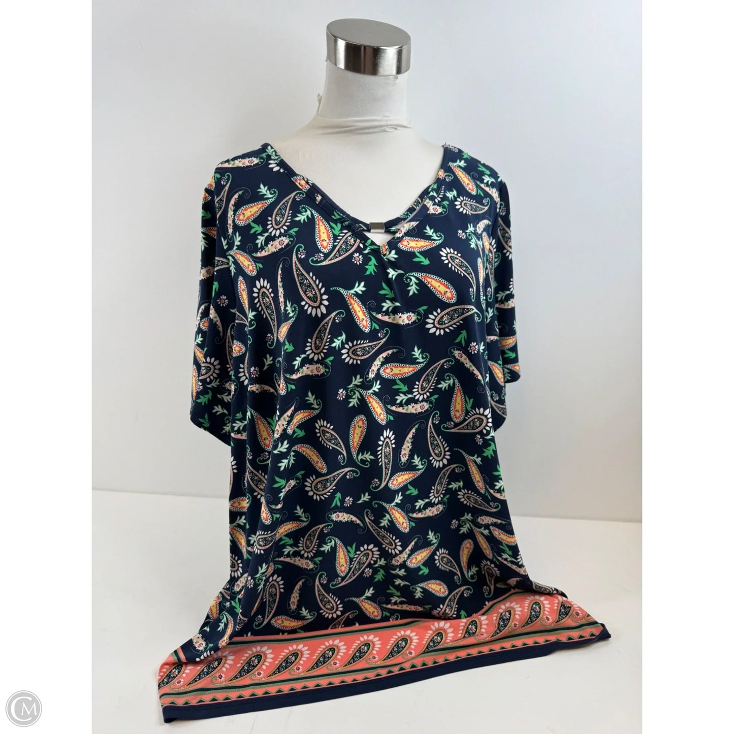 Top Short Sleeve By Roz And Ali In Blue & Yellow, Size: 3x