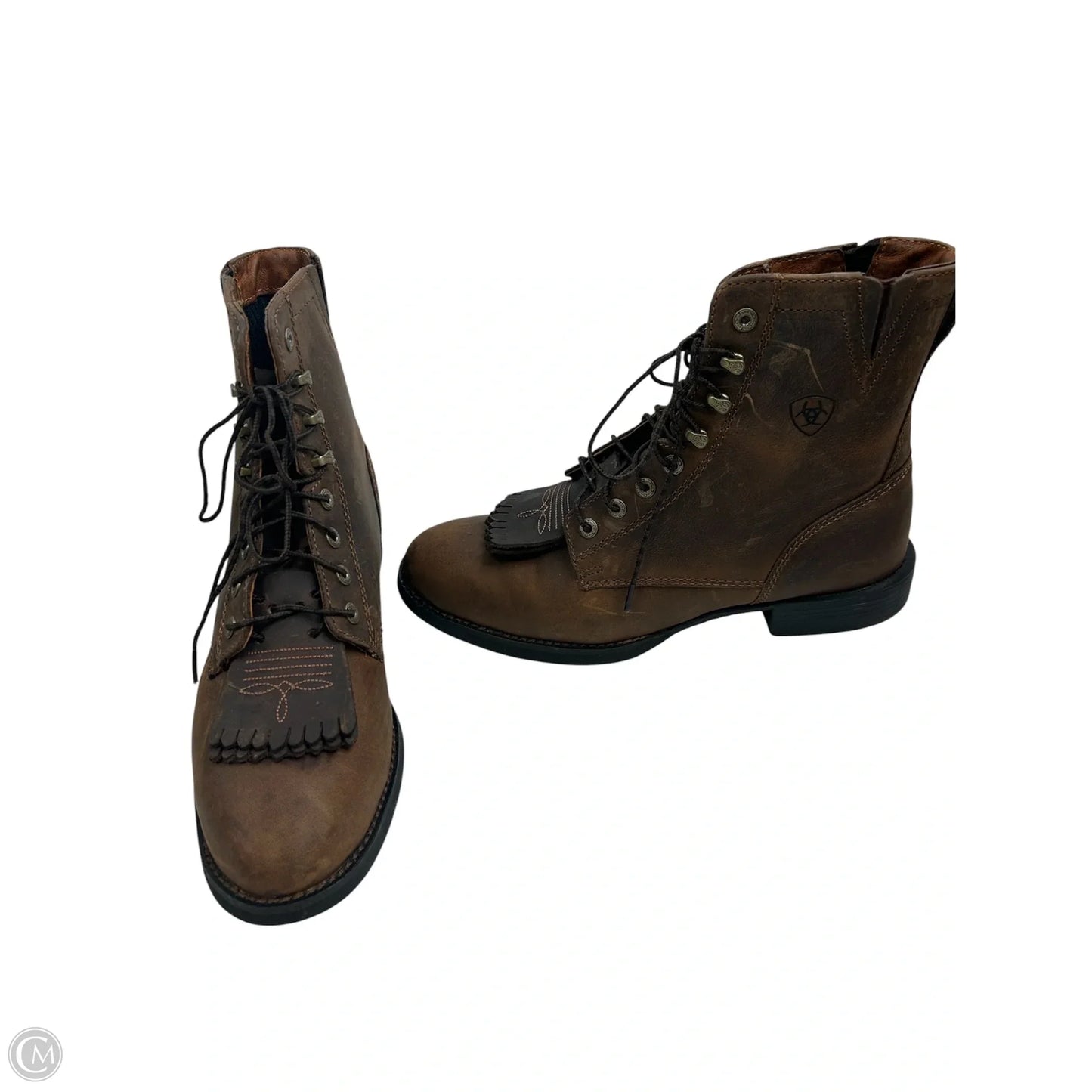 Boots Ankle Heels By Ariat In Brown, Size: 8.5