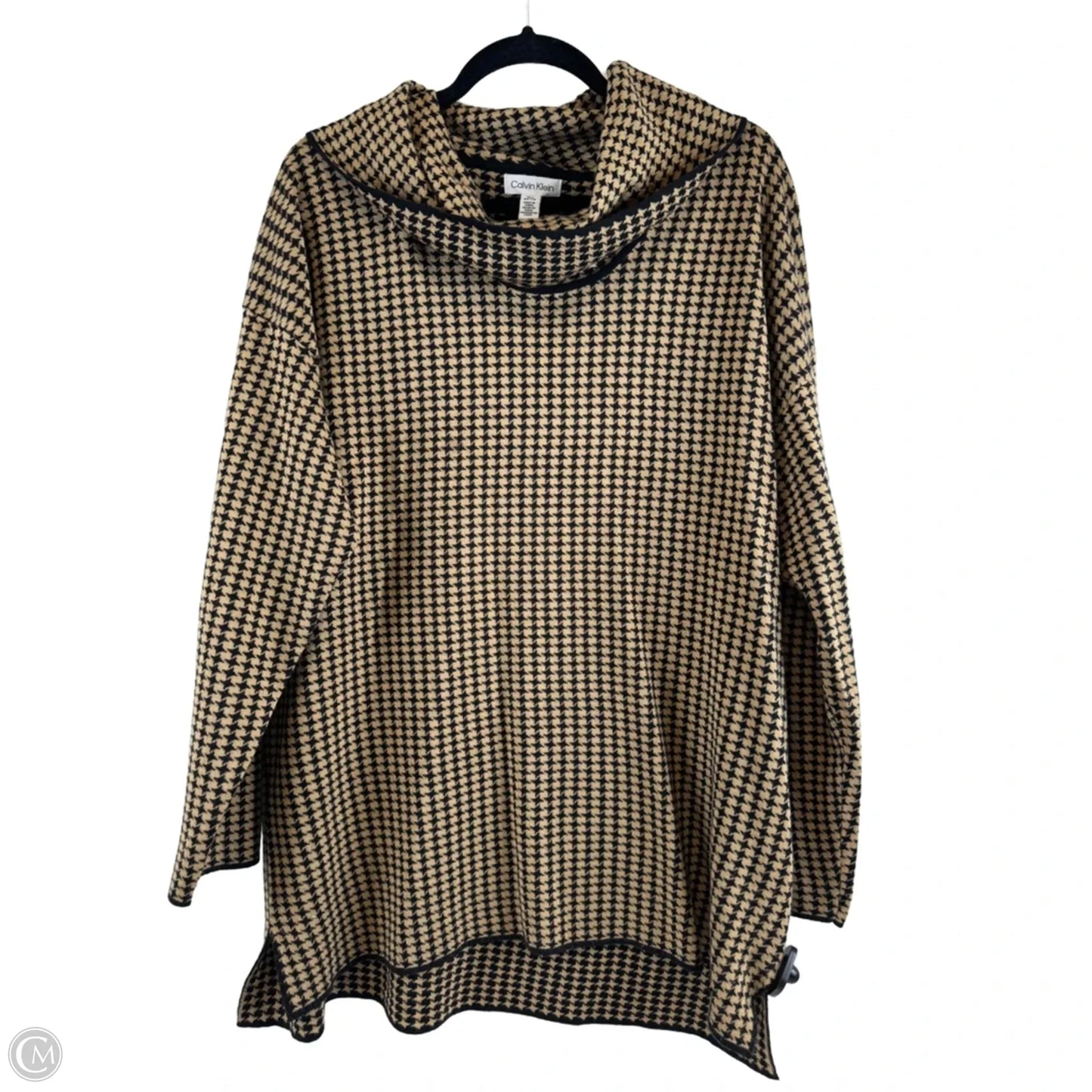 Top Long Sleeve By Calvin Klein In Black & Tan, Size: Xl
