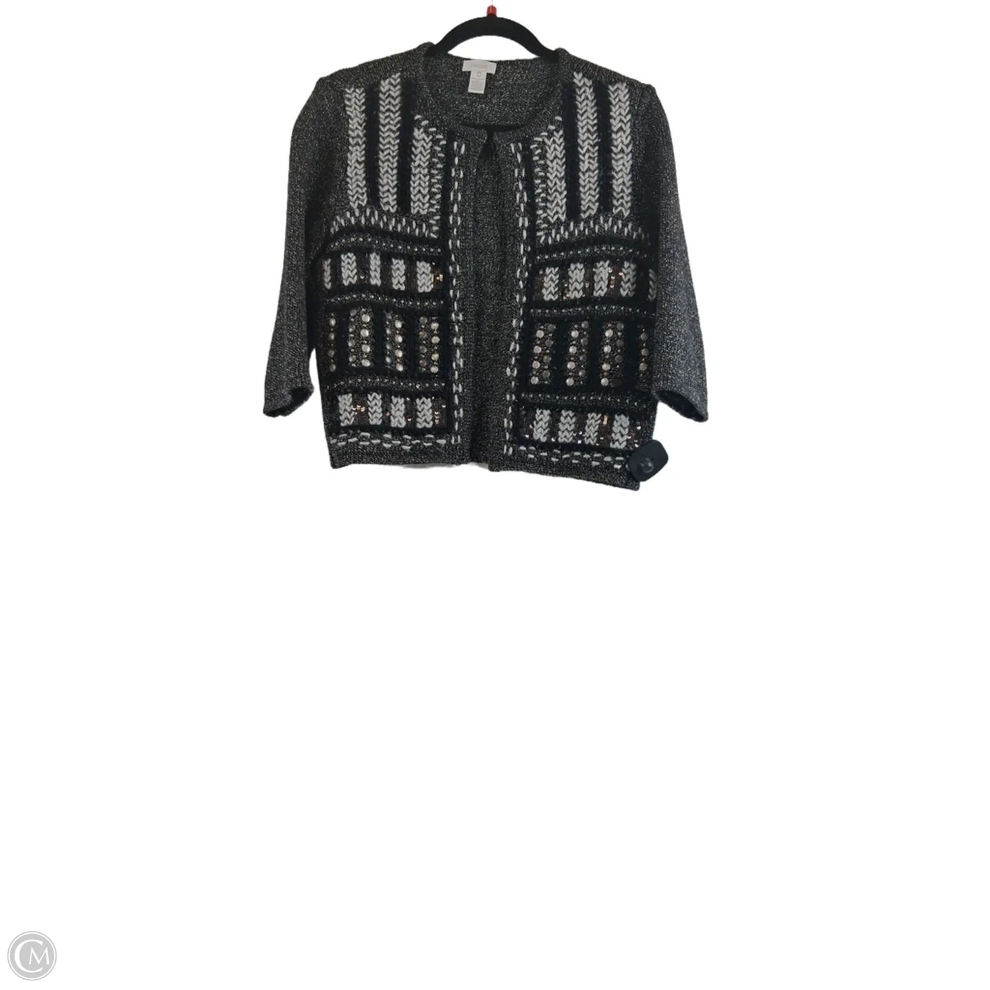 Sweater Cardigan By Chicos In Black & Grey, Size: S