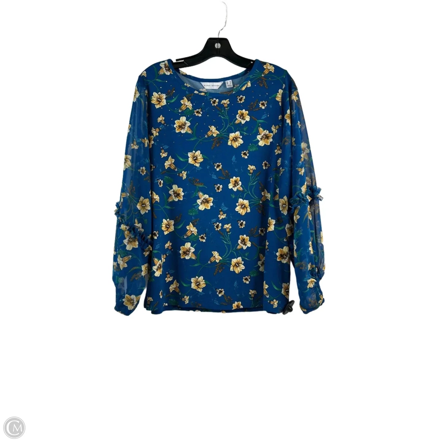 Top Long Sleeve By Susan Graver In Blue & Yellow, Size: 0