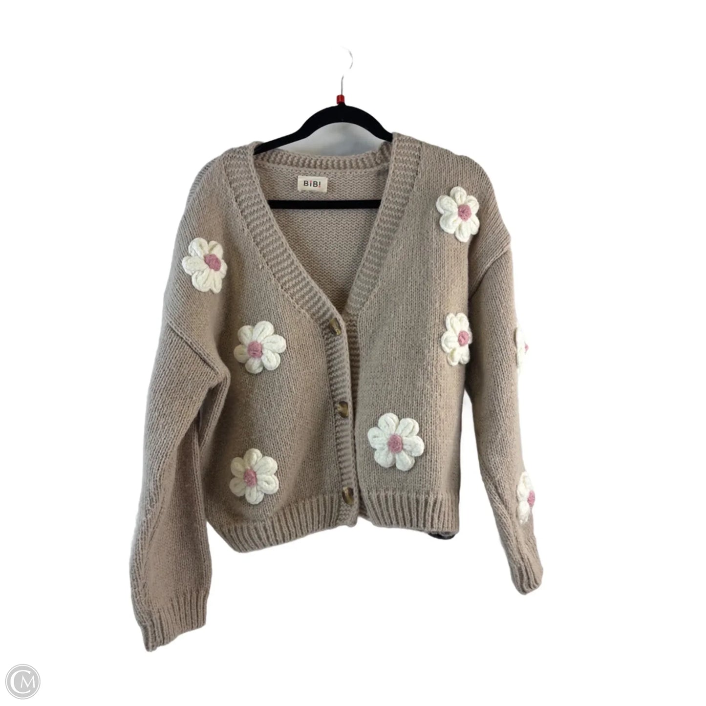 Sweater Cardigan By Bibi In Tan & White, Size: S