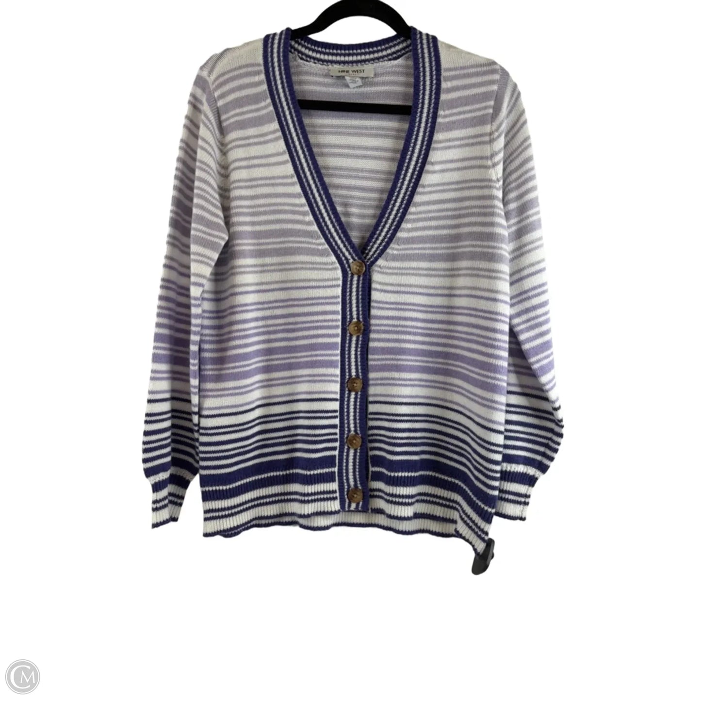 Sweater Cardigan By Nine West Apparel In Purple & White, Size: L