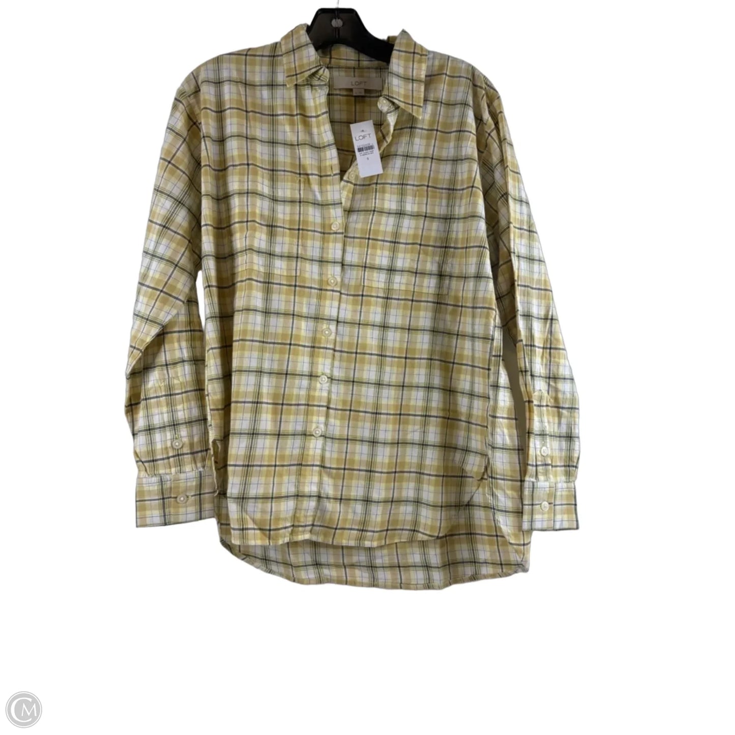 Top Long Sleeve By Loft In Plaid Pattern, Size: S