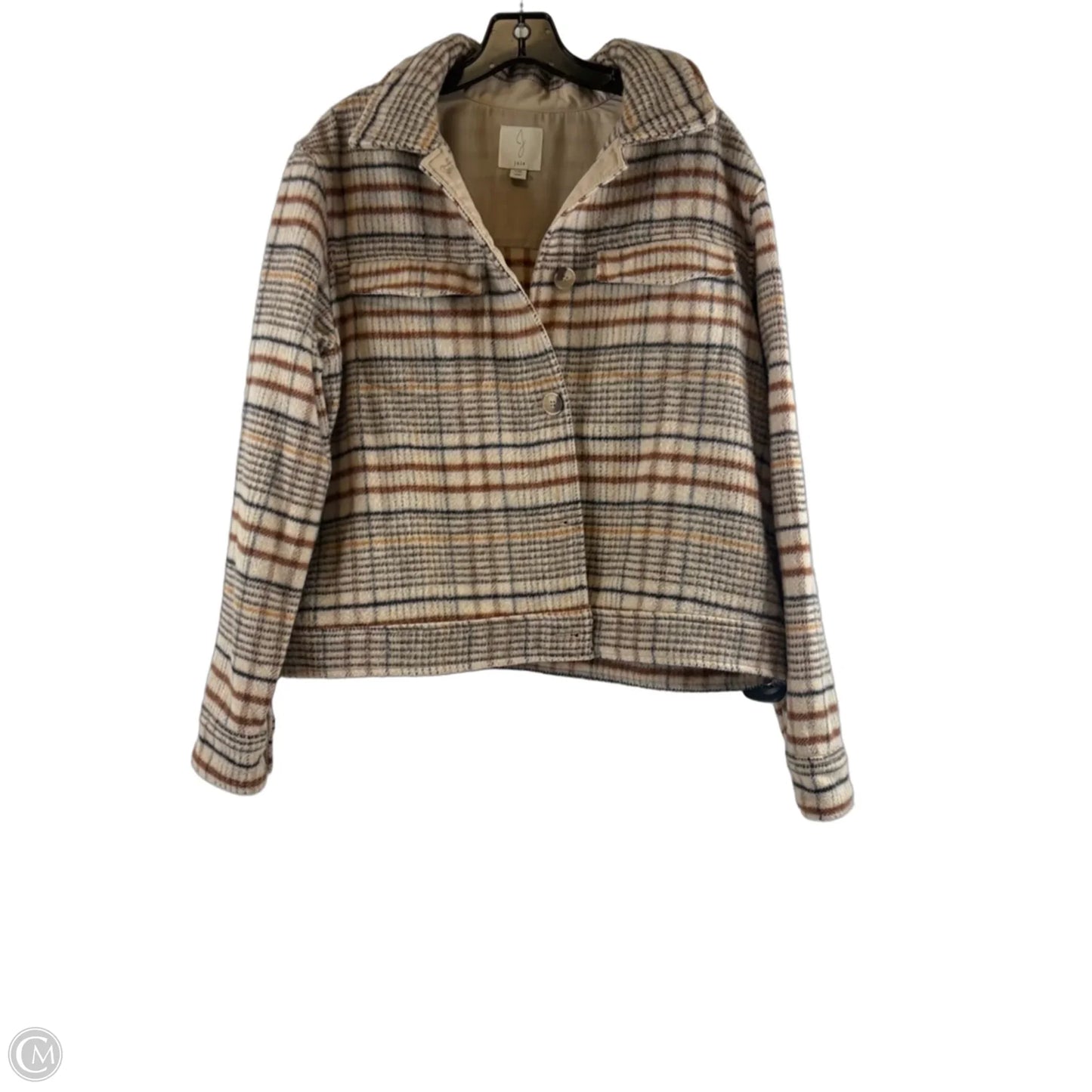 Jacket Shirt By Joie In Brown & Cream, Size: L