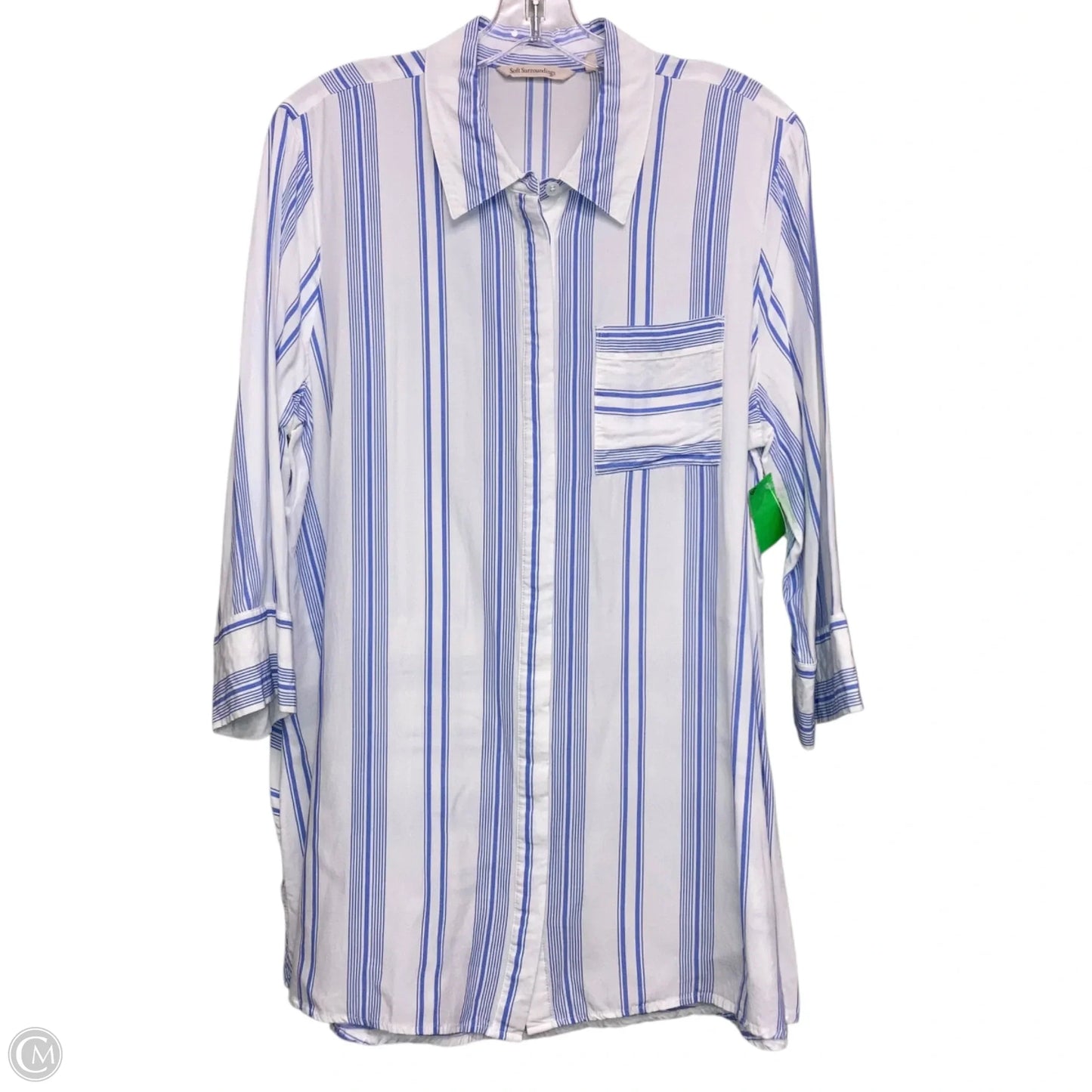 Top 3/4 Sleeve By Soft Surroundings In Blue & White, Size: L