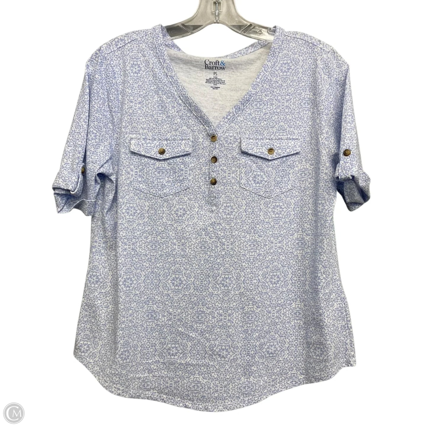 Top Short Sleeve By Croft And Barrow In Blue & White, Size: Sp