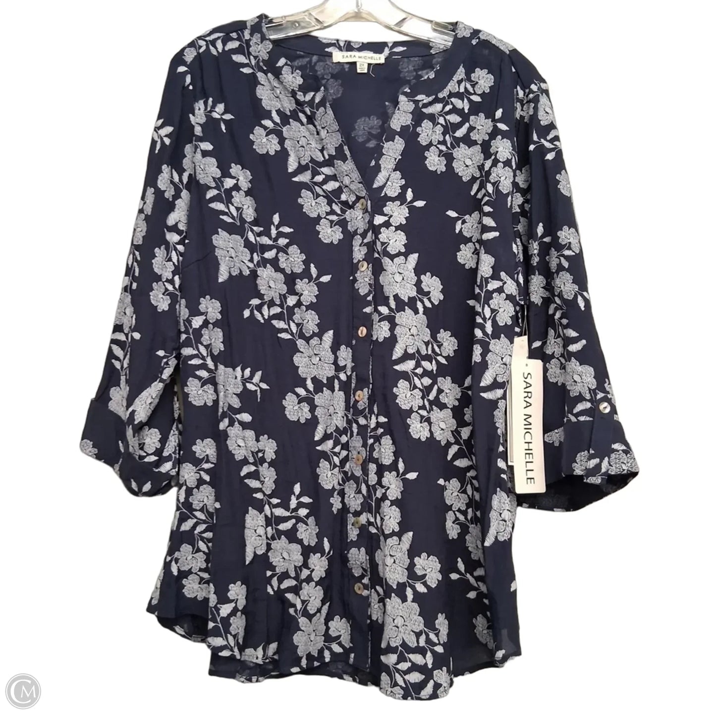 Blouse Long Sleeve By Sara Michelle In Floral Print, Size: 2x