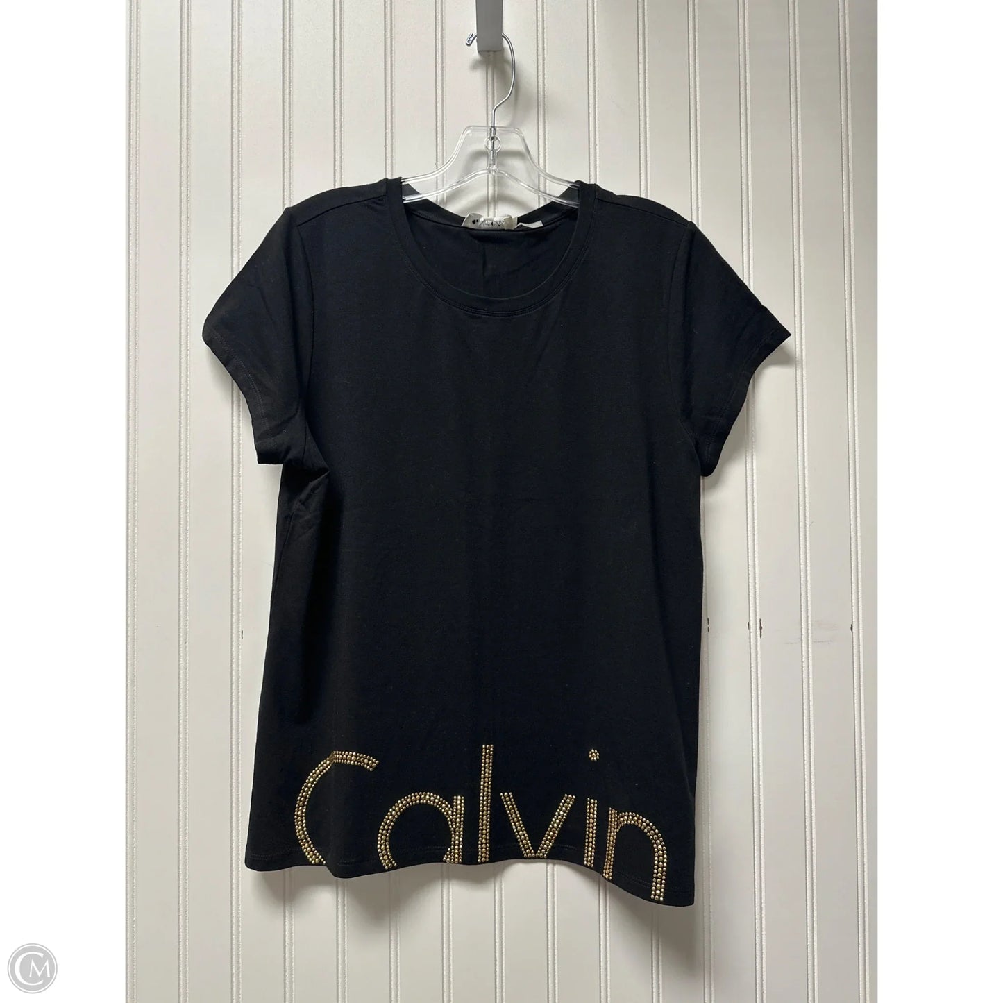 Top Short Sleeve By Calvin Klein In Black & Gold, Size: L