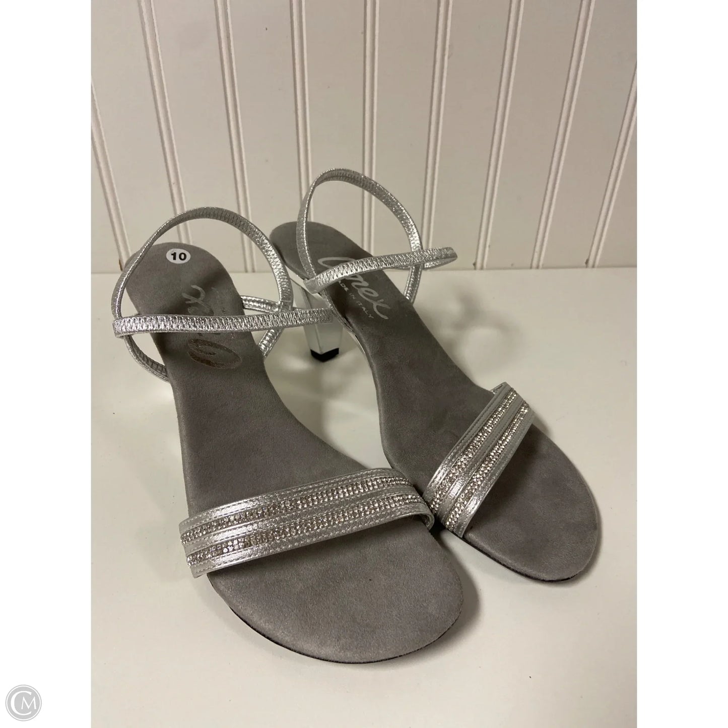 Sandals Heels Block By Clothes Mentor In Silver, Size: 10